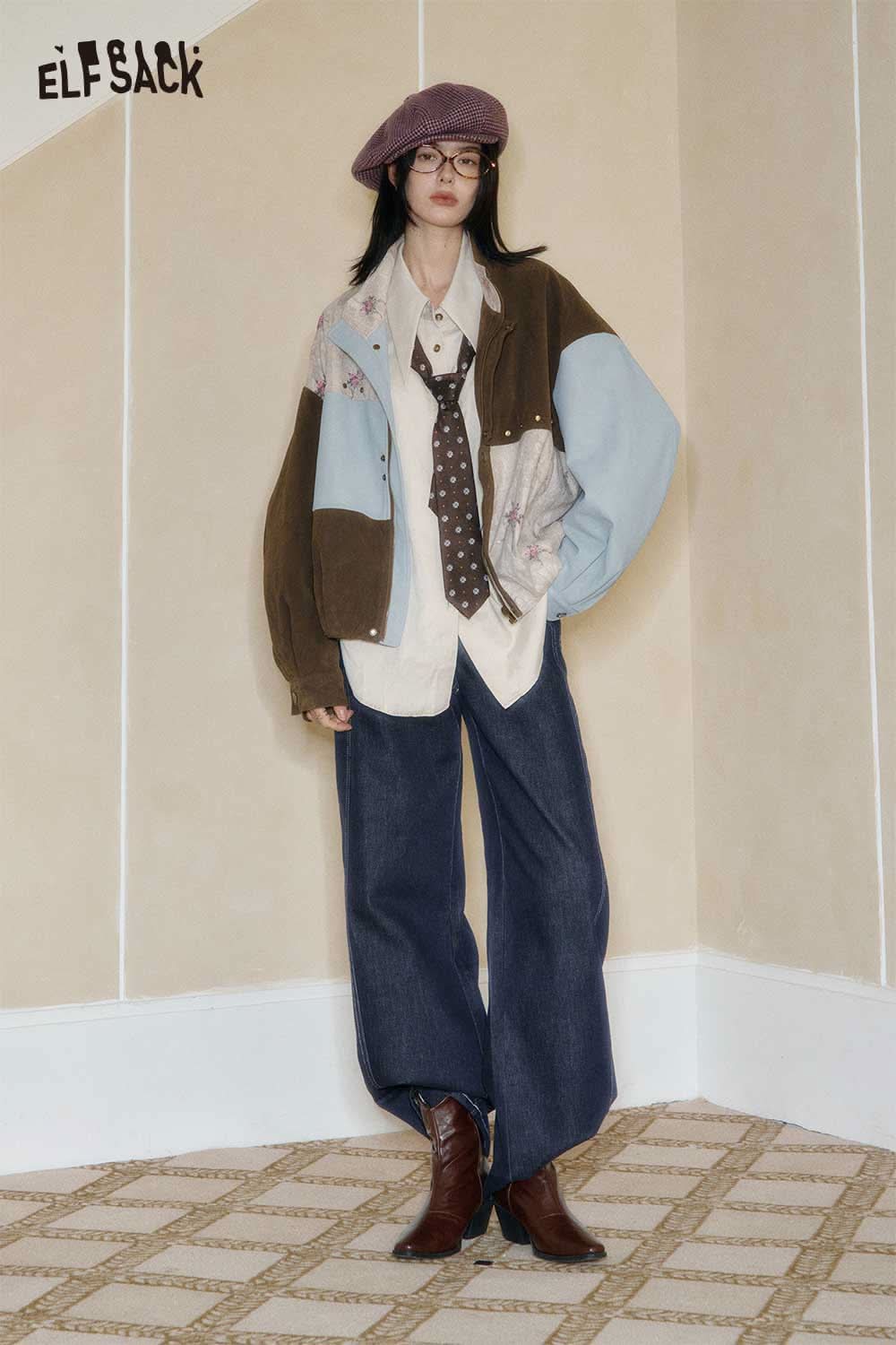 ELFSACK women's wide leg jeans styled with a unique oversized shirt and accessories for a trendy look