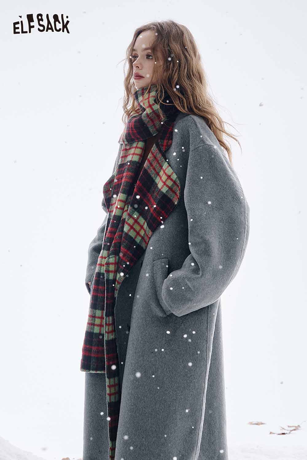 Stylish women's wool blend coat by ELFSACK, perfect for winter layering and staying warm in cold weather