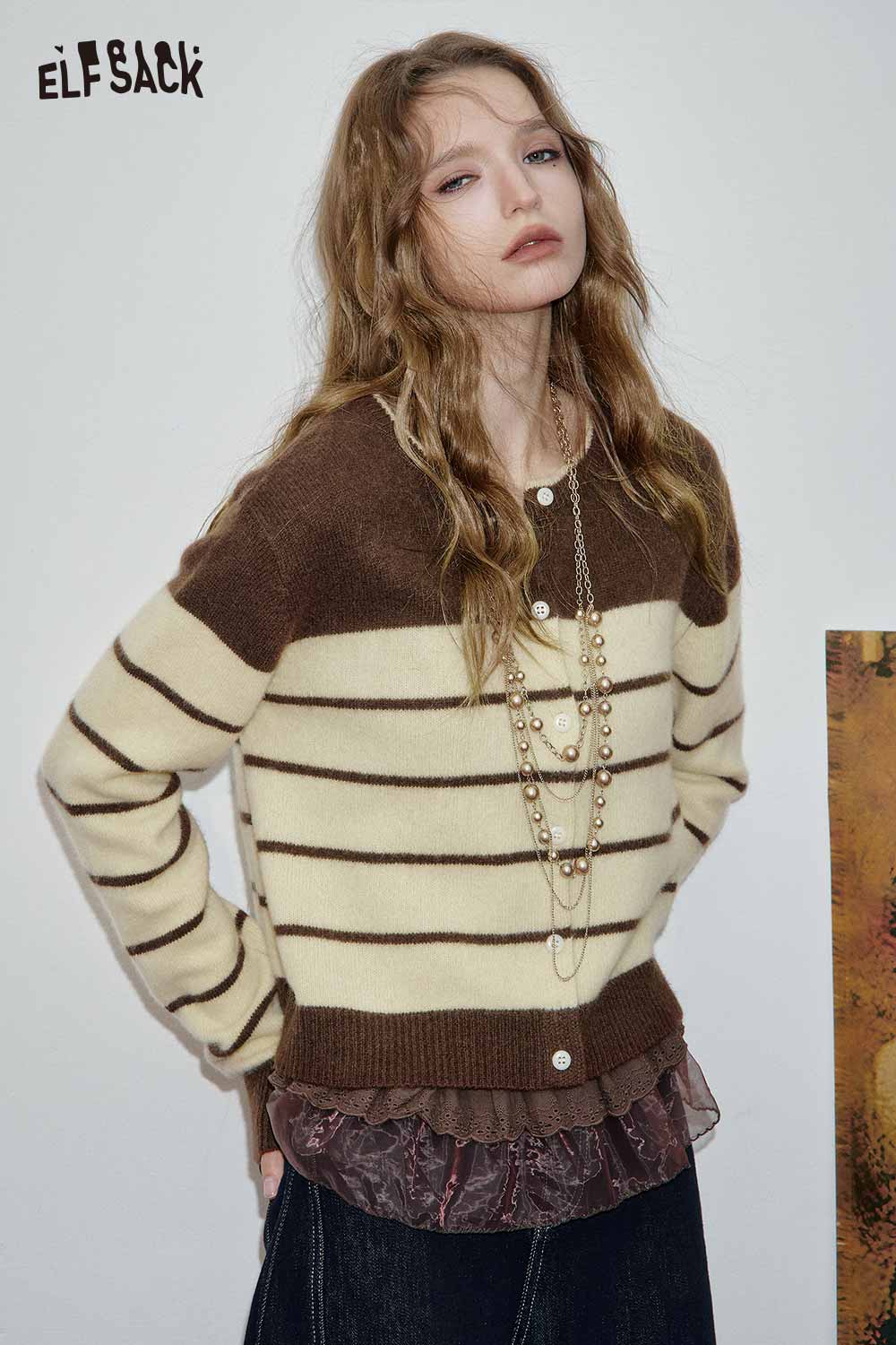 ELFSACK wool blend striped turtleneck sweater featuring a stylish design and cozy fit