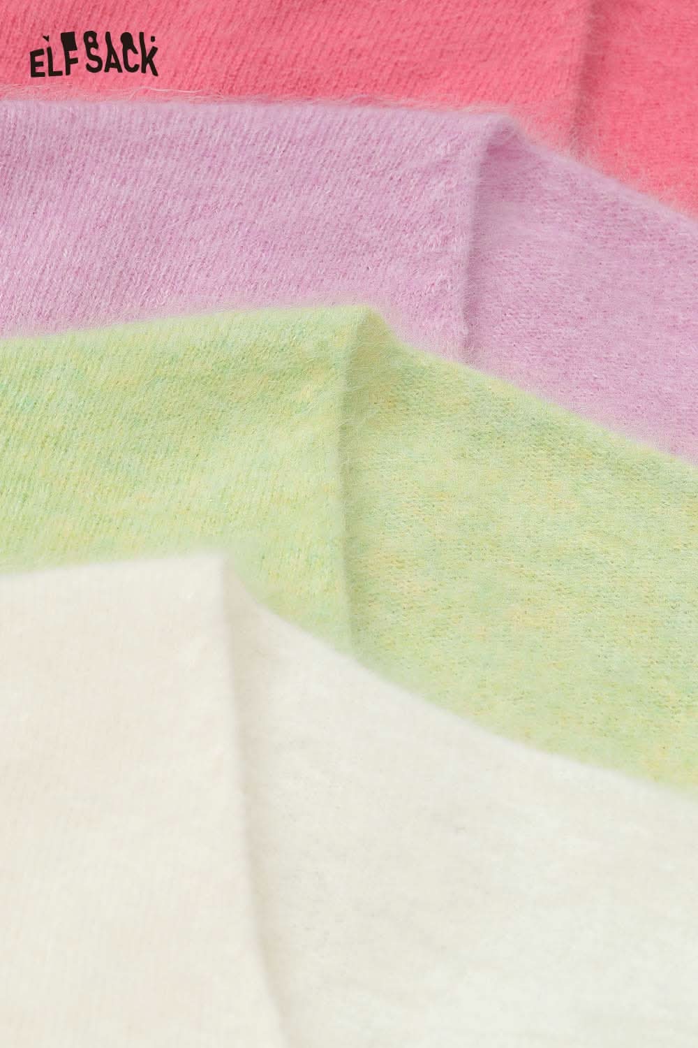 ELFSACK wool blend oversized sweater women in pastel colors including pink, lavender, green, and white