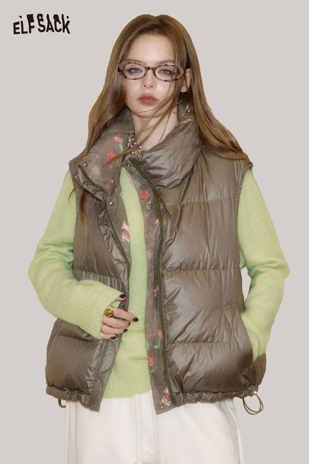 ELFSACK wool blend oversized sweater women paired with a stylish vest for a trendy look