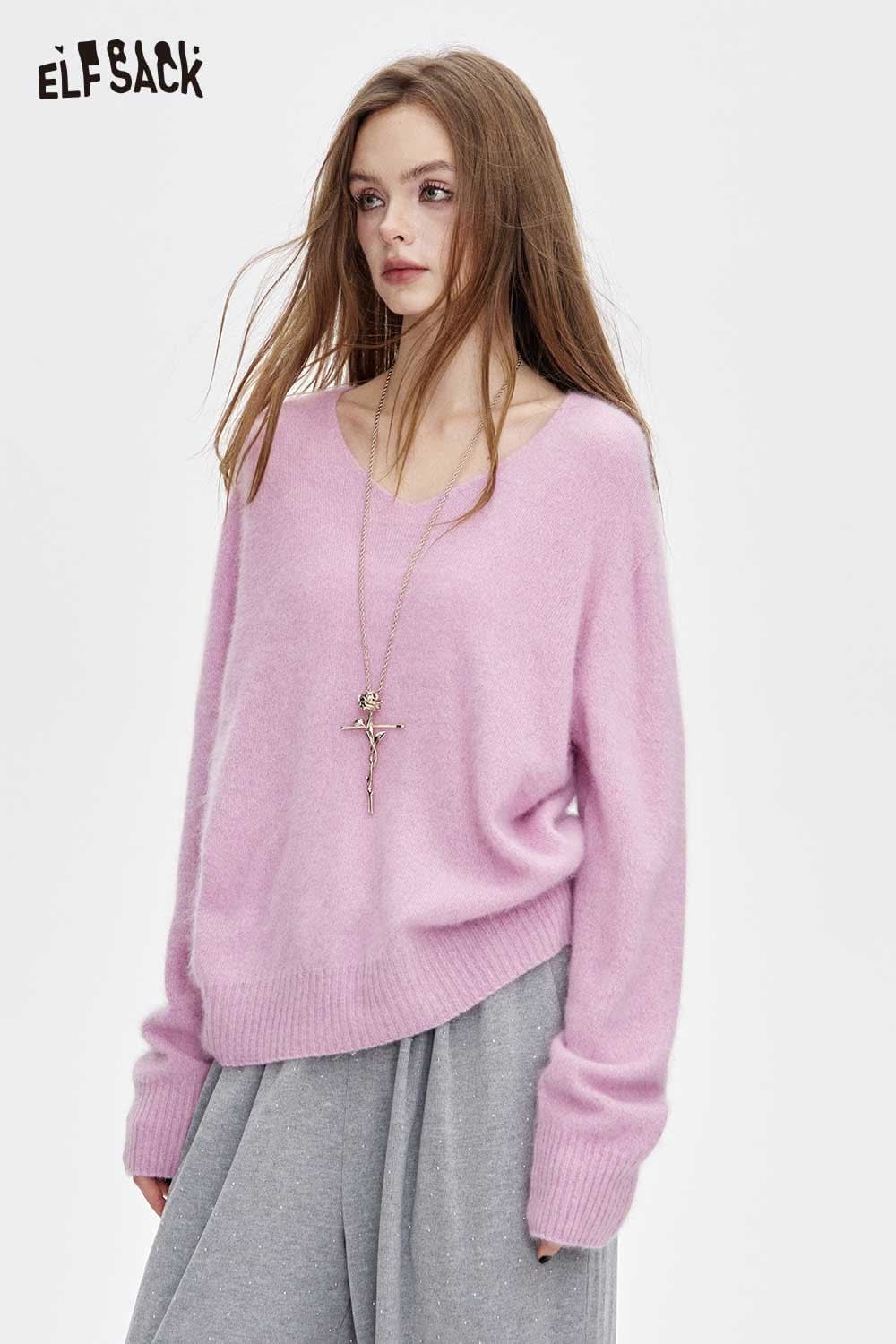 ELFSACK wool blend oversized sweater women in pink, designed for comfort and style