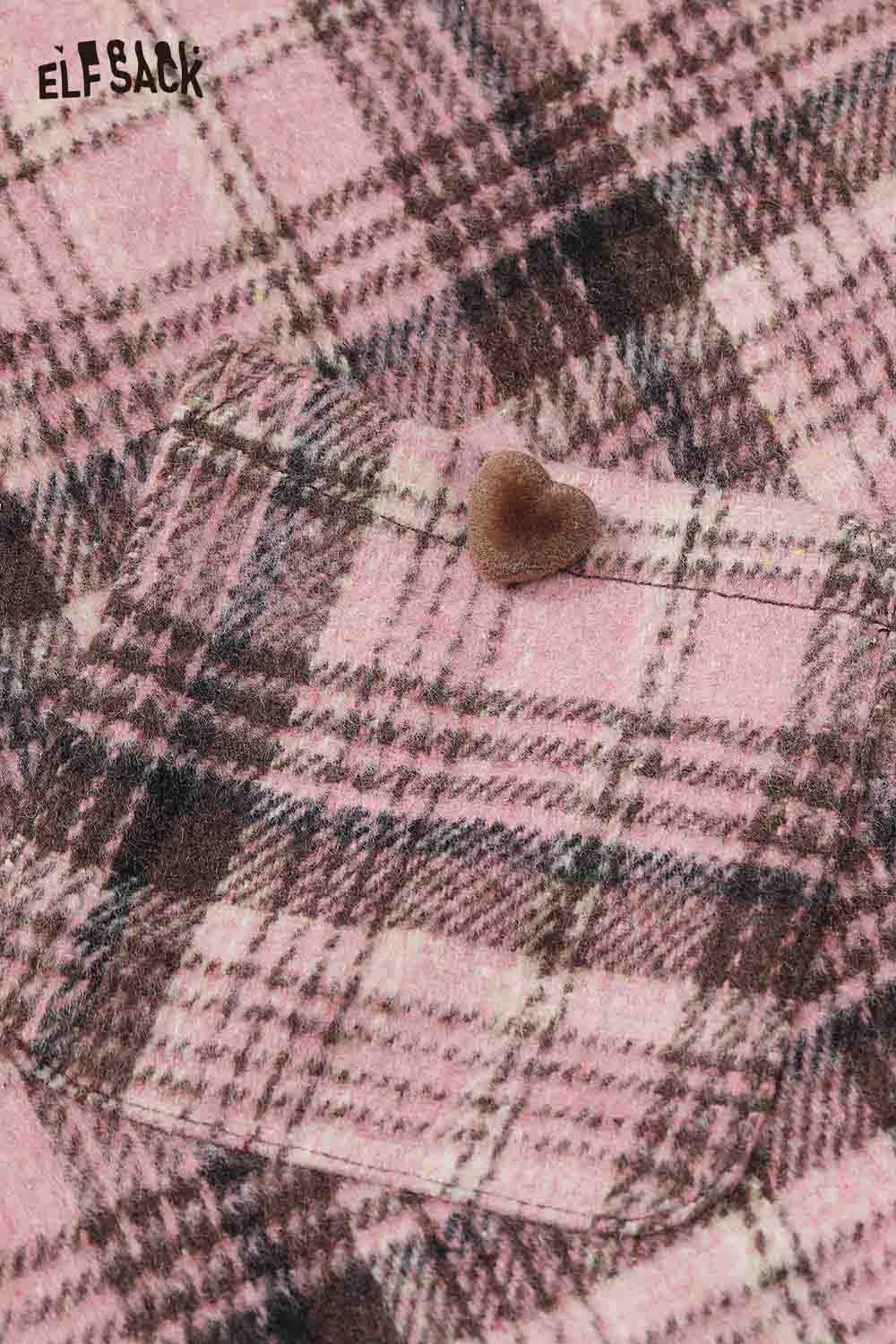ELFSACK wool blend plaid midi skirt featuring a cute heart button and stylish design for trendy outfits
