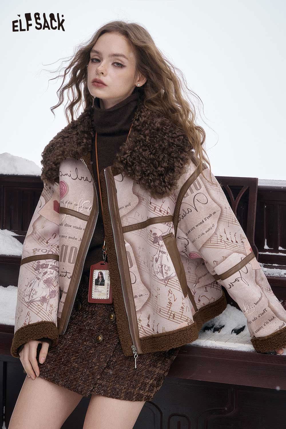 ELFSACK women's wool high neck sweater women under a stylish outer jacket in a snowy setting