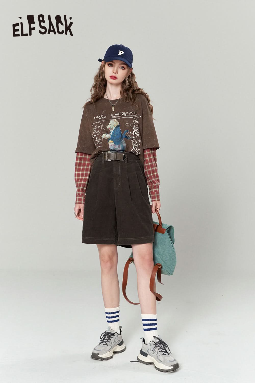 ELFSACK High Waist Corduroy Shorts Woman 2023 Autumn Casual Daily Bottoms