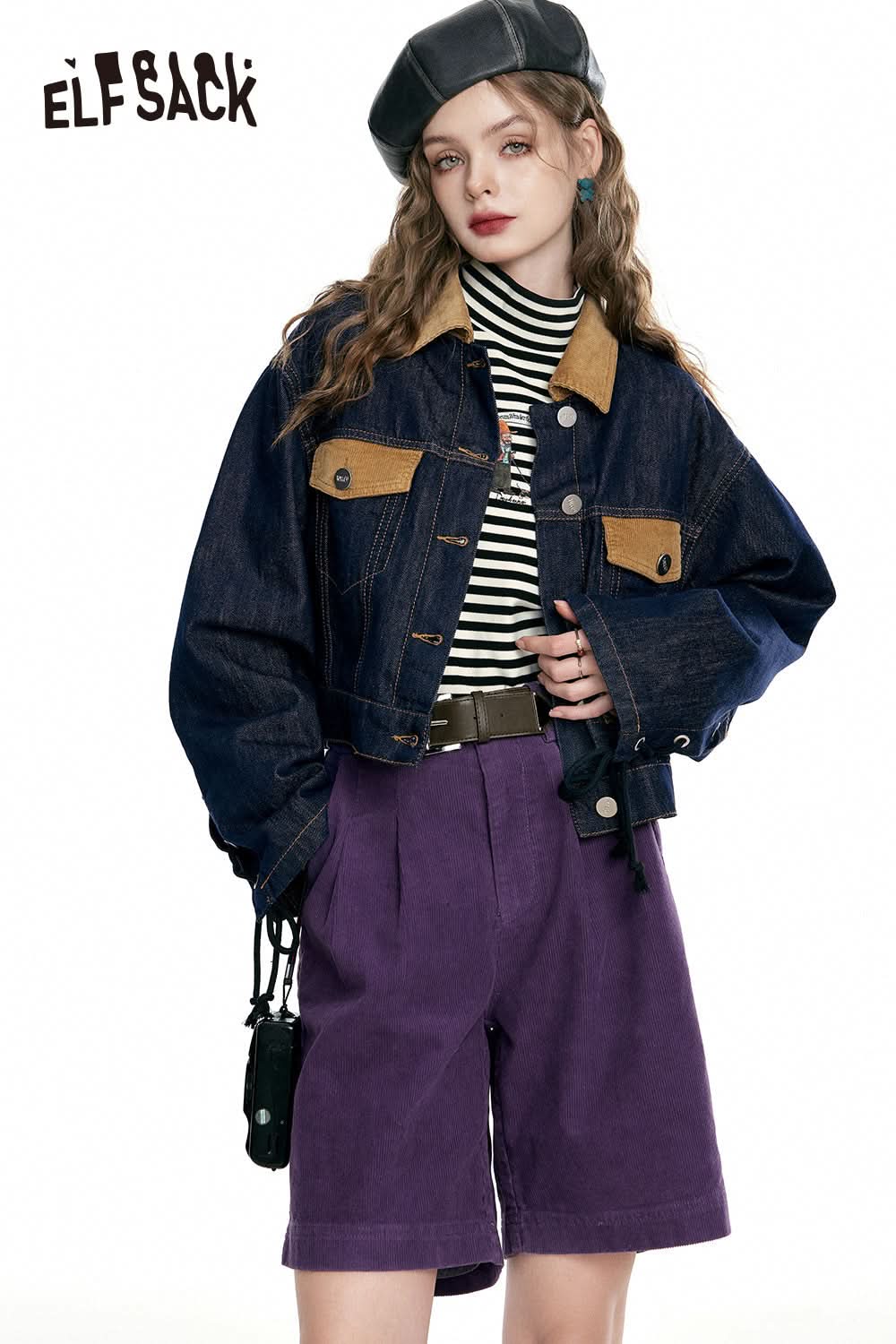 ELFSACK High Waist Corduroy Shorts Woman 2023 Autumn Casual Daily Bottoms