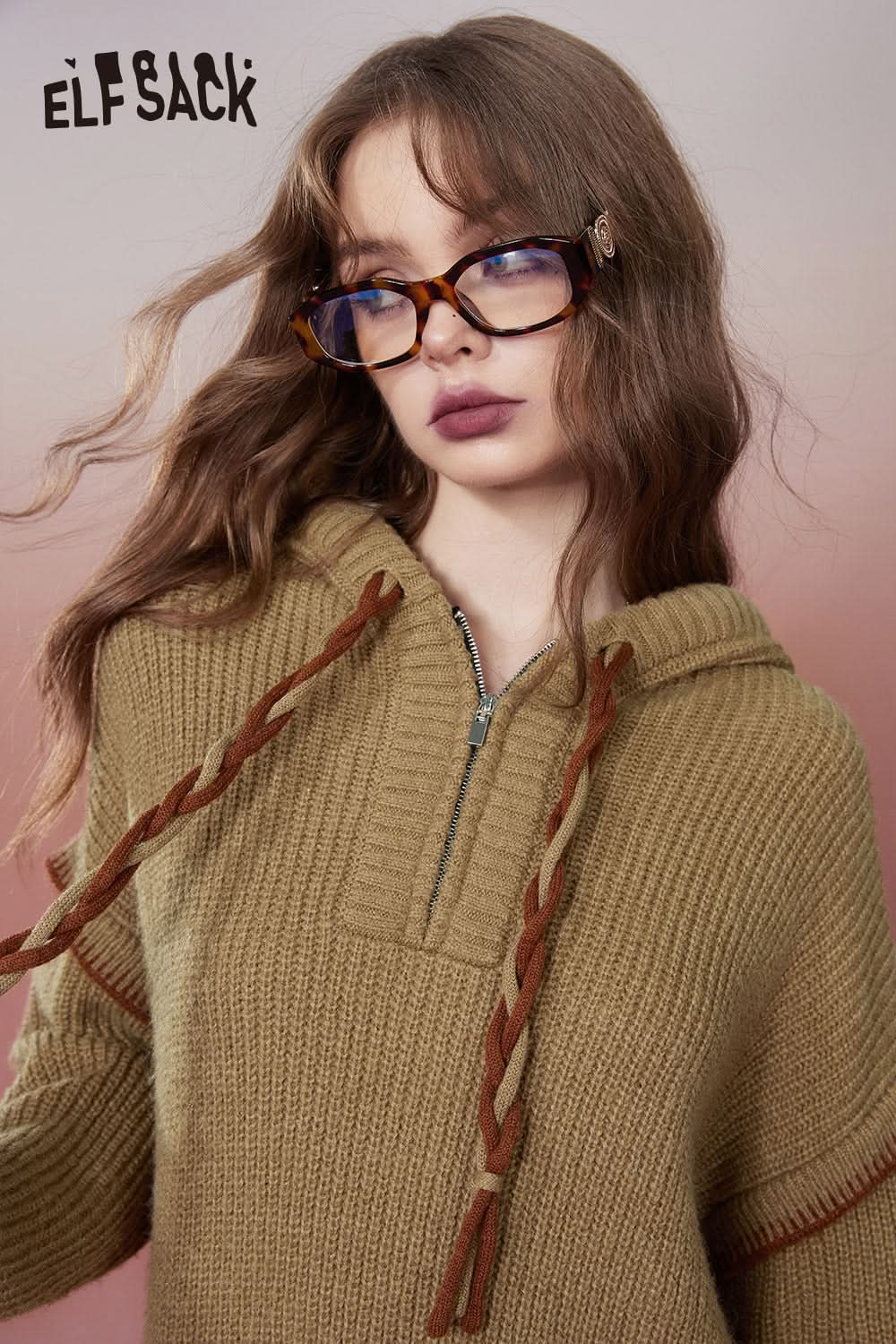 ELFSACK Hoodie Knitted Dresses Plus Size Elegant Dresses