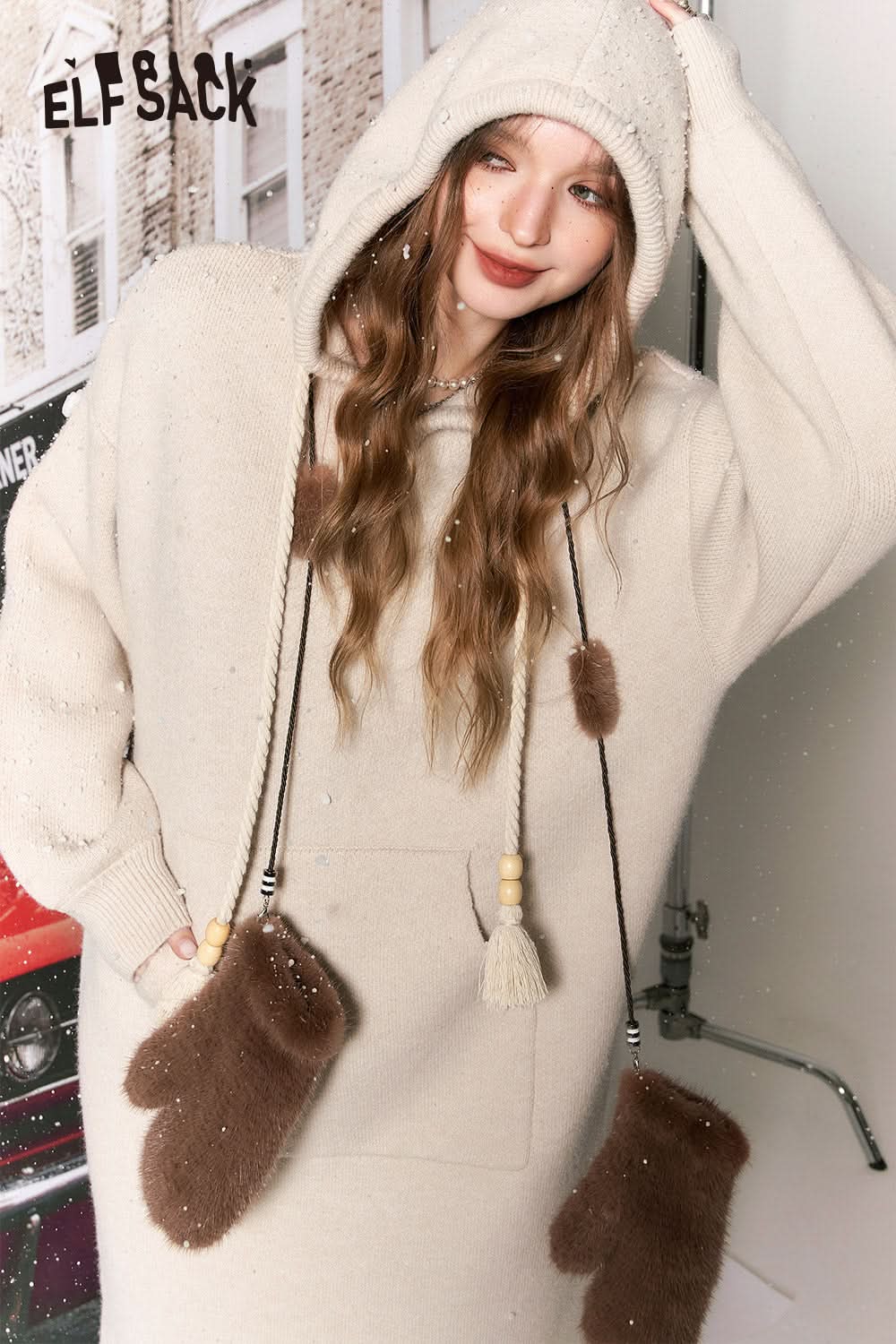 ELFSACK Chinese Style Hoodie Knitting Dress Women Plus Size Luxury Dresses