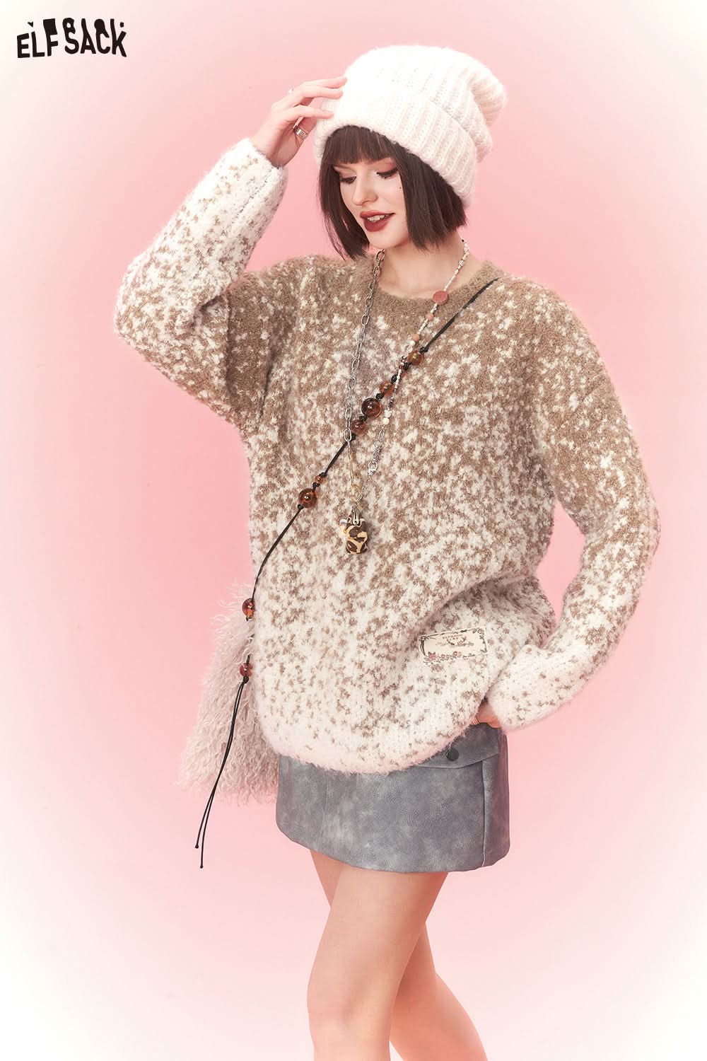 ELFSACK Plus Size Dot Sweaters Women Chinese Style Designer Clothes