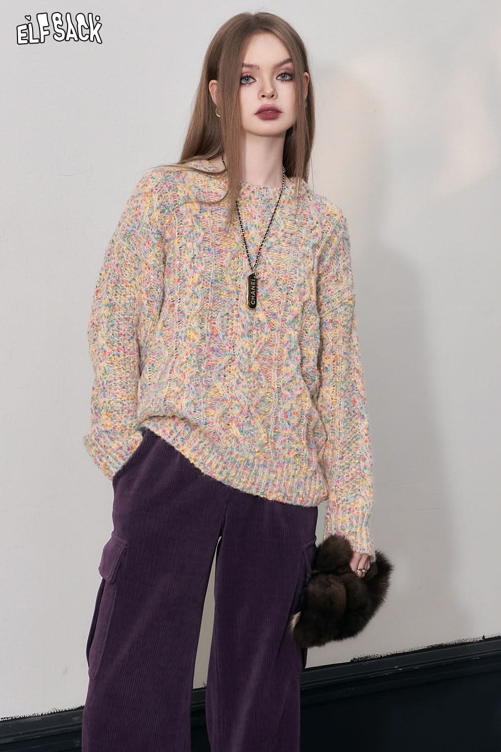 ELFSACK Kawaii Color Dot Pullover Sweaters Women Loose Basic Daily Tops