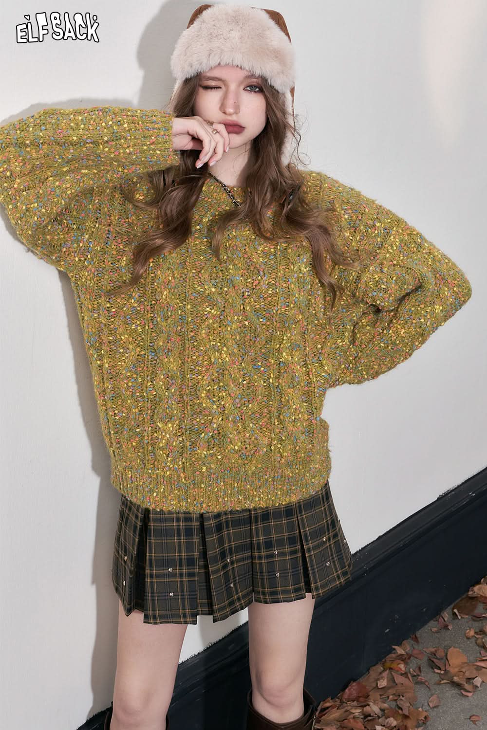 ELFSACK Kawaii Color Dot Pullover Sweaters Women Loose Basic Daily Tops