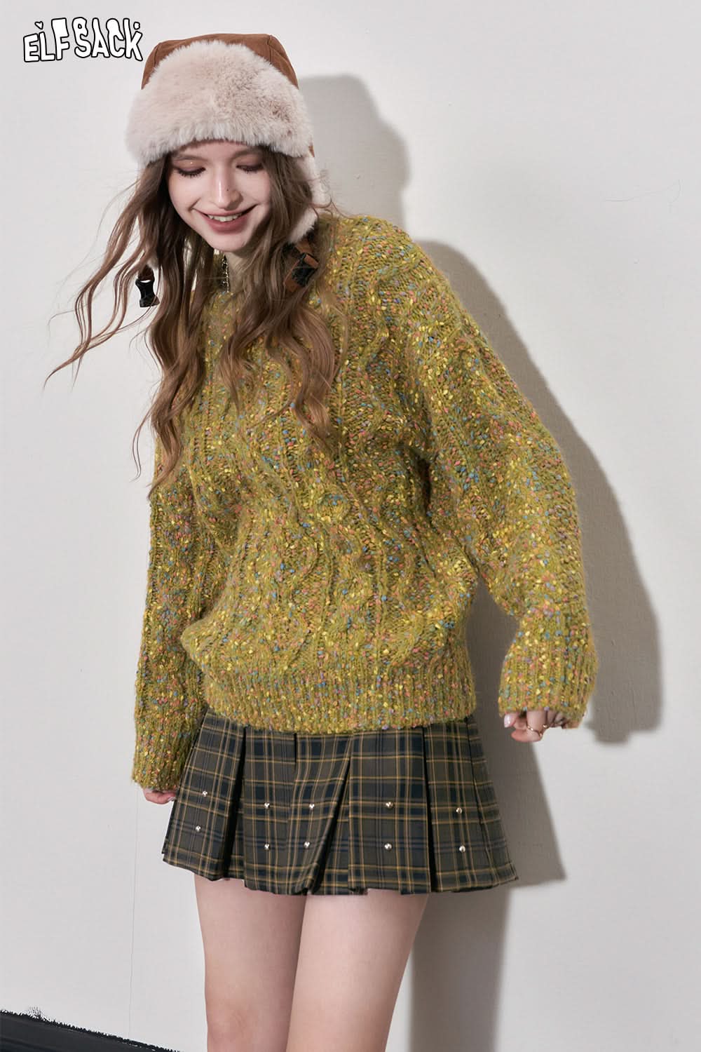 ELFSACK Kawaii Color Dot Pullover Sweaters Women Loose Basic Daily Tops