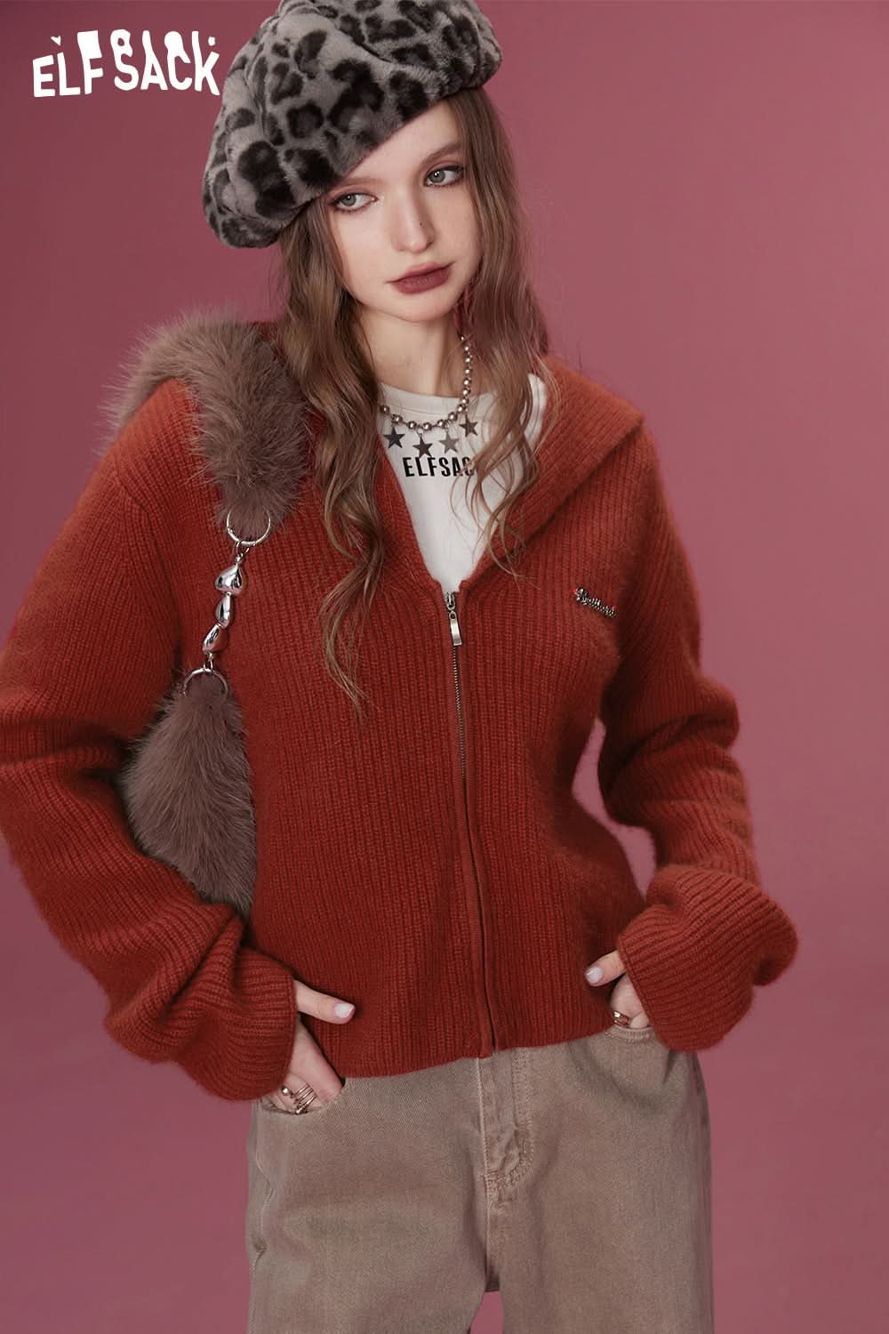 ELFSACK 2000s Zip Up Sweaters Women Retro Luxury Designer Knitwears
