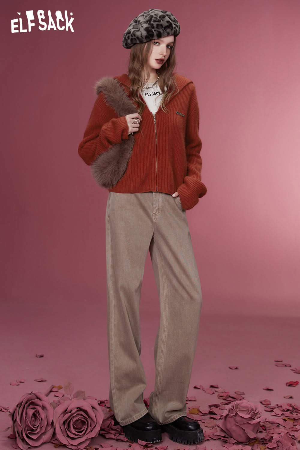 ELFSACK 2000s Zip Up Sweaters Women Retro Luxury Designer Knitwears