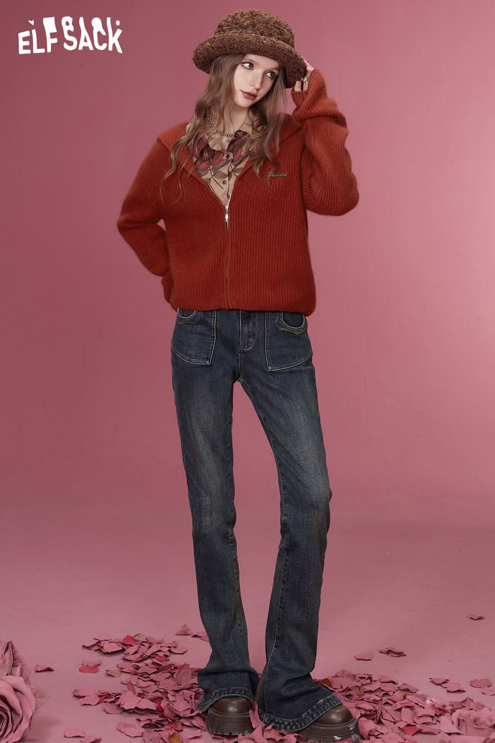 ELFSACK 2000s Zip Up Sweaters Women Retro Luxury Designer Knitwears
