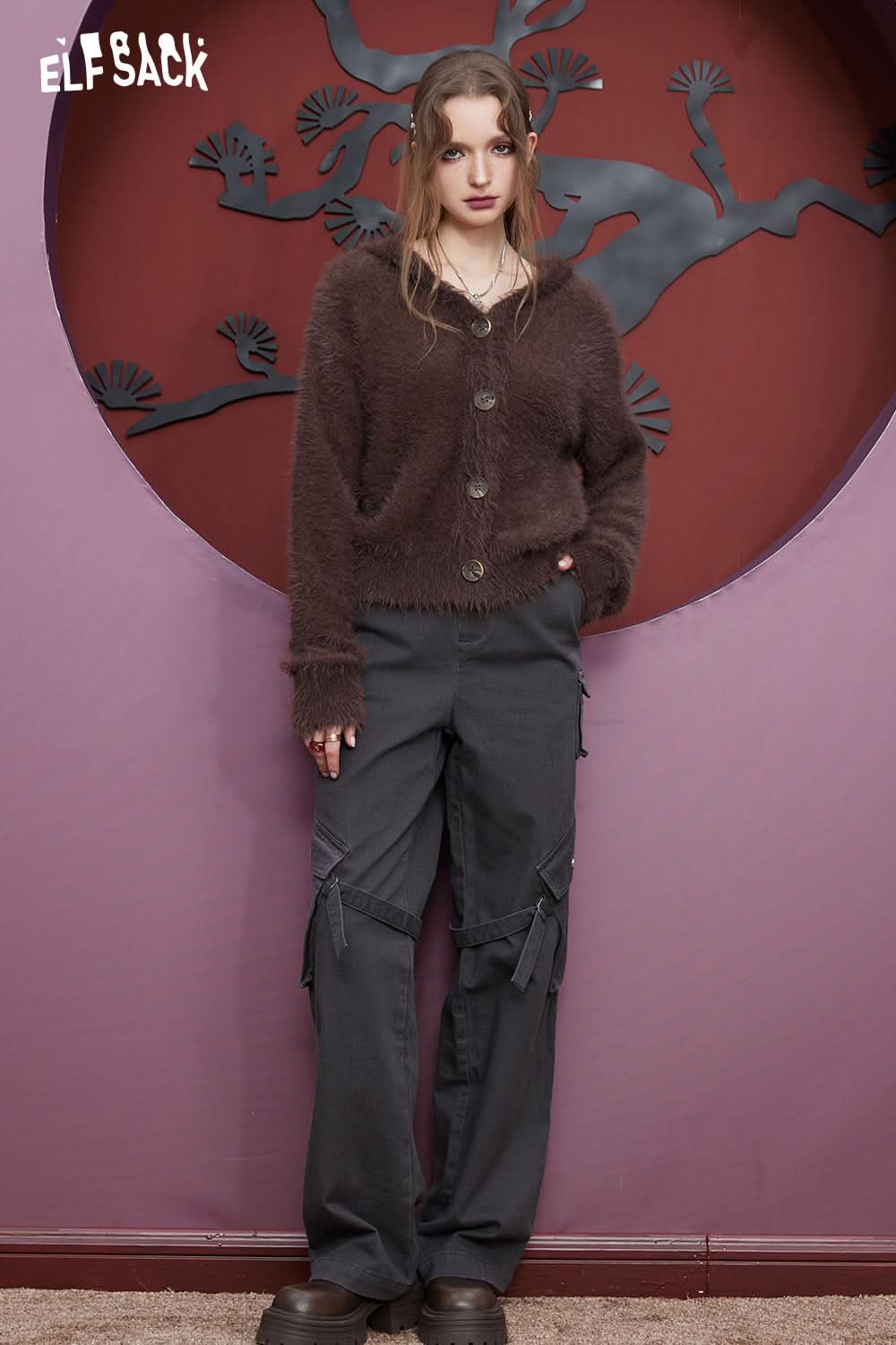 ELFSACK Free Necklace Wooly Knitwears Woman Chinese Style Long Sleeve Outwears