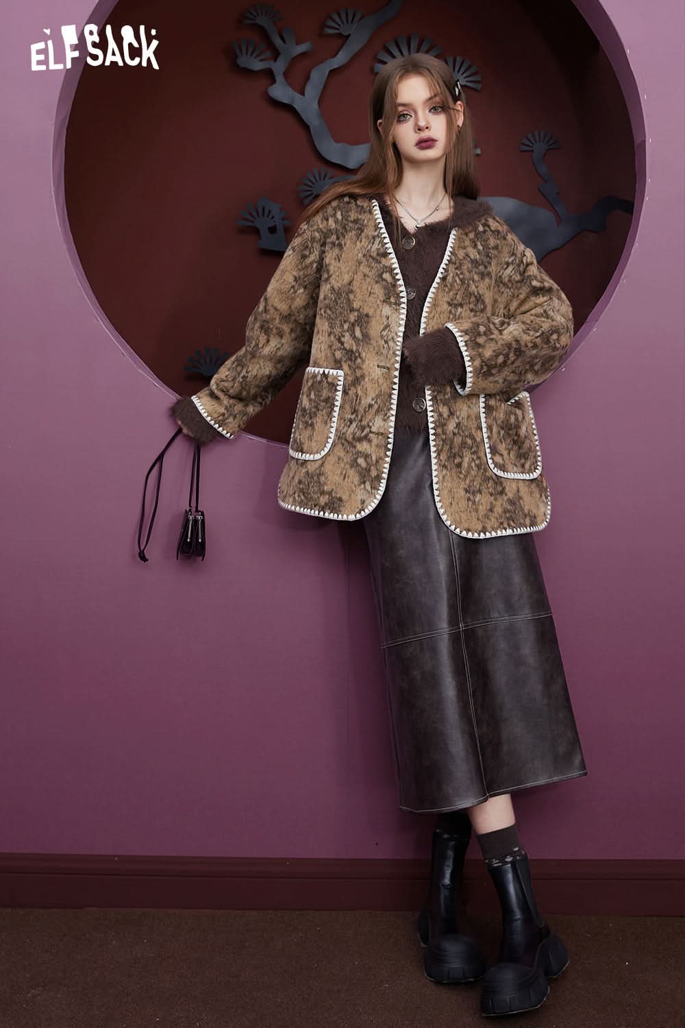 ELFSACK Free Necklace Wooly Knitwears Woman Chinese Style Long Sleeve Outwears