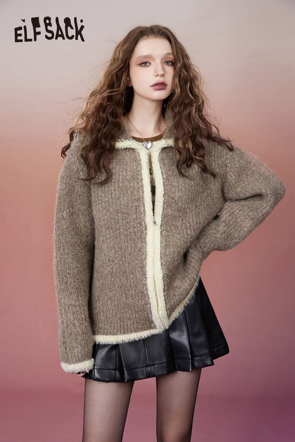 ELFSACK Y2K 2000s Zip Up Sweaters Women Kawaii Designer Knitwears