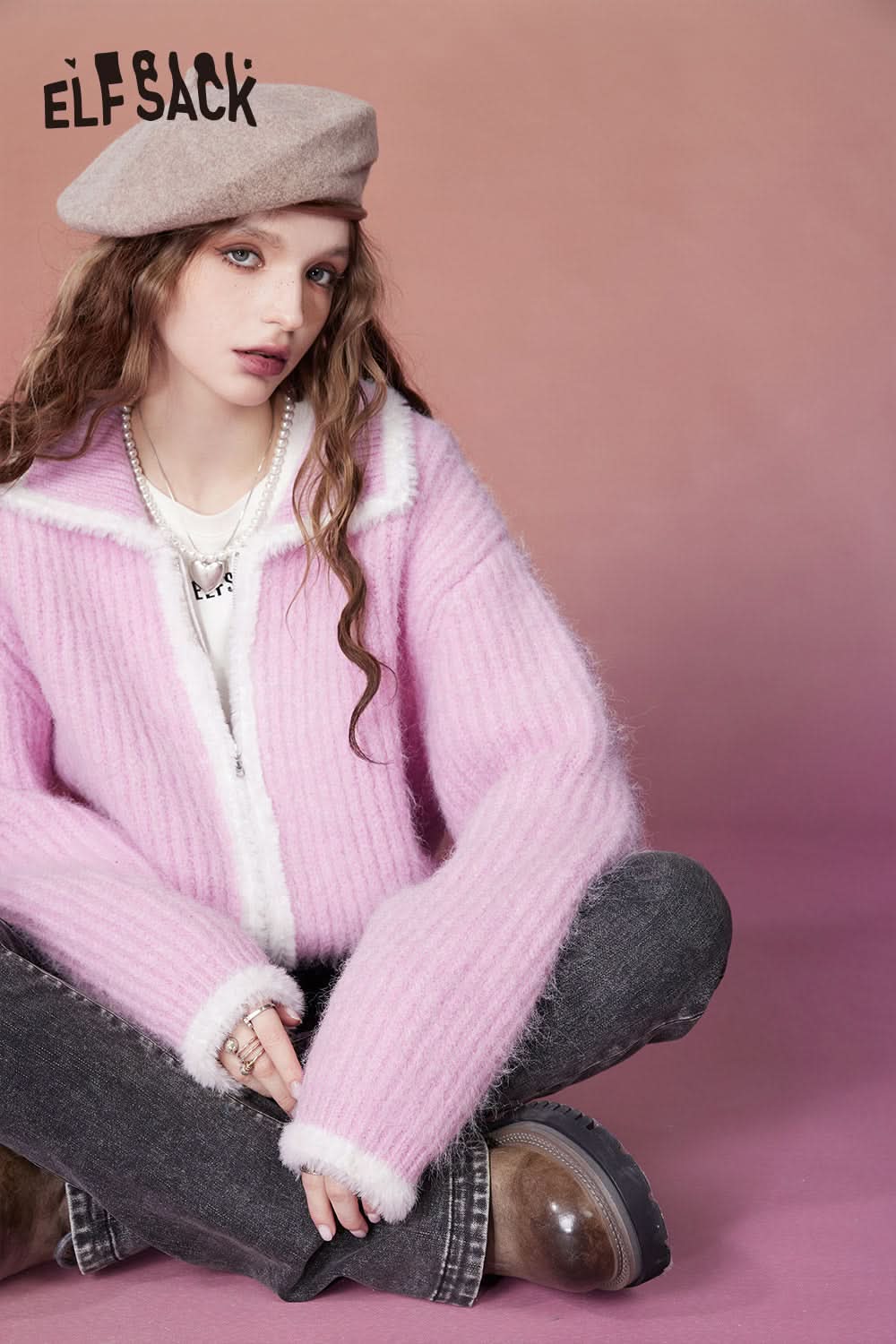 ELFSACK Y2K 2000s Zip Up Sweaters Women Kawaii Designer Knitwears