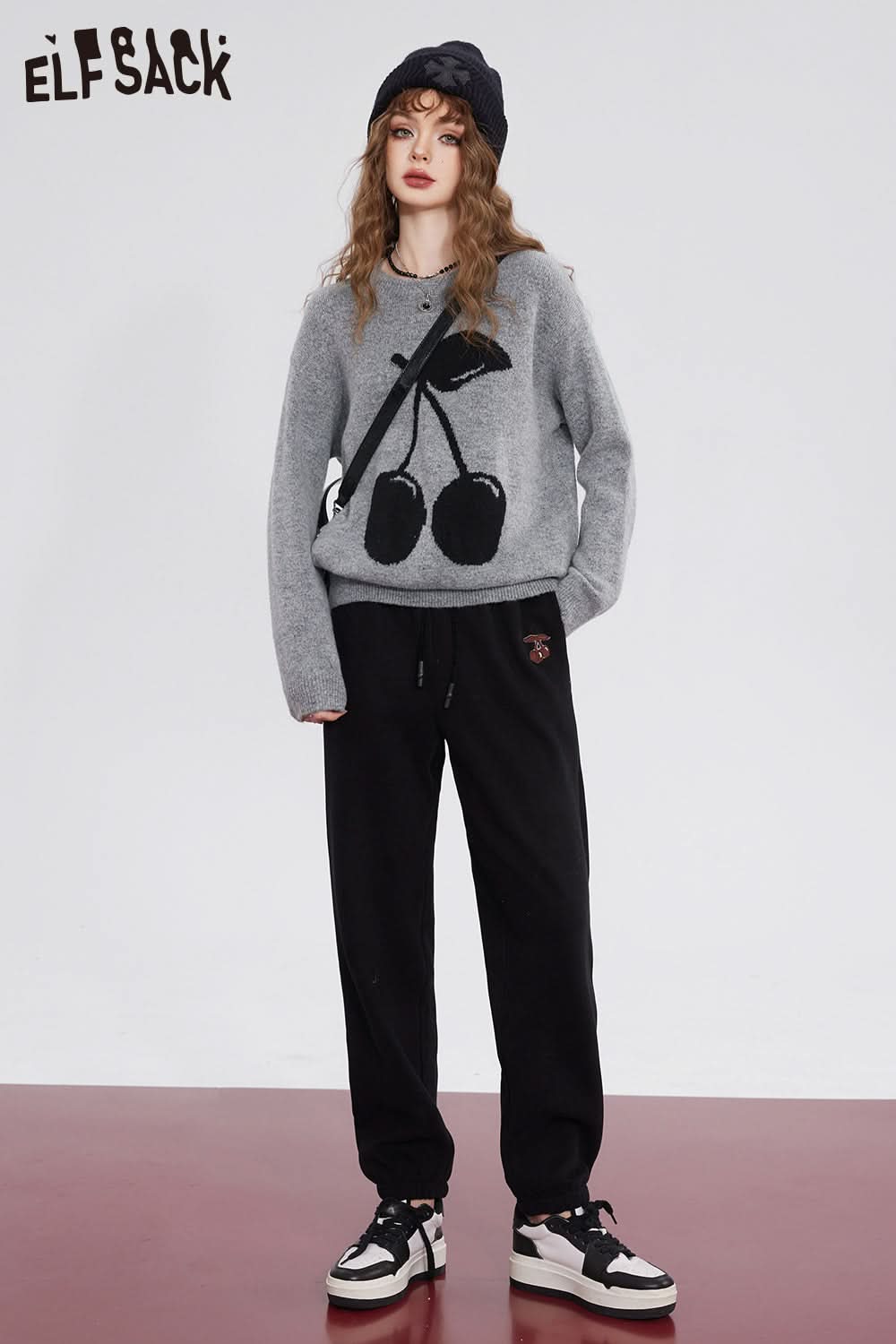 ELFSACK Kawaii Christmas Cherry Pullover Sweaters Women Korean Fashion Tops