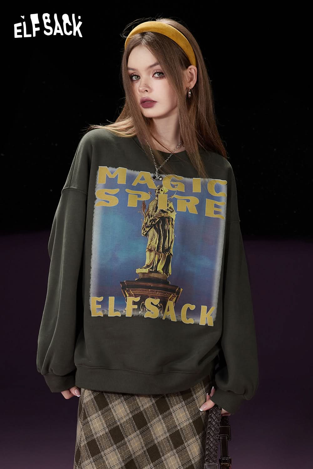 ELFSACK Fleece Pullover Women Printing Long Sleeve Sweatshirt Daily Tops