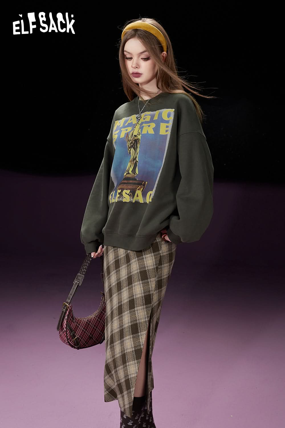 ELFSACK Fleece Pullover Women Printing Long Sleeve Sweatshirt Daily Tops