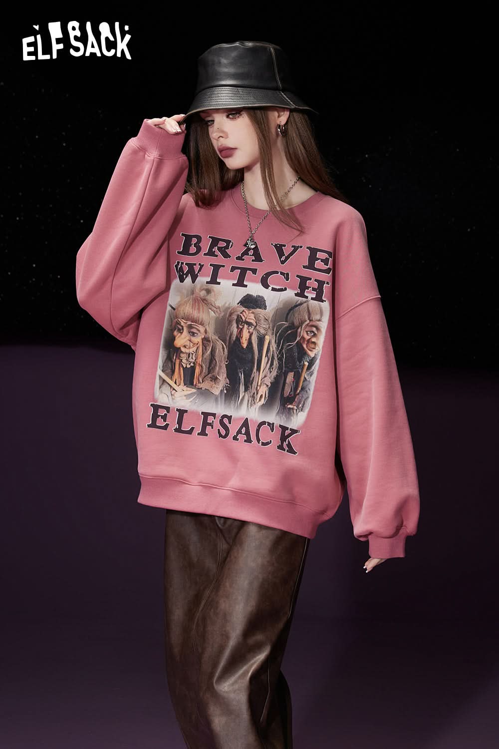 ELFSACK Fleece Pullover Women Printing Long Sleeve Sweatshirt Daily Tops