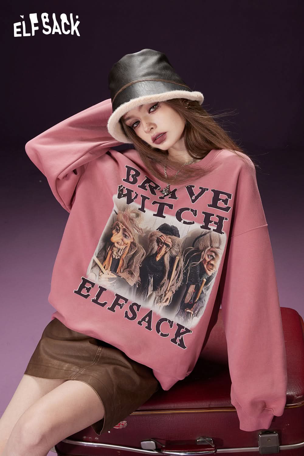 ELFSACK Fleece Pullover Women Printing Long Sleeve Sweatshirt Daily Tops
