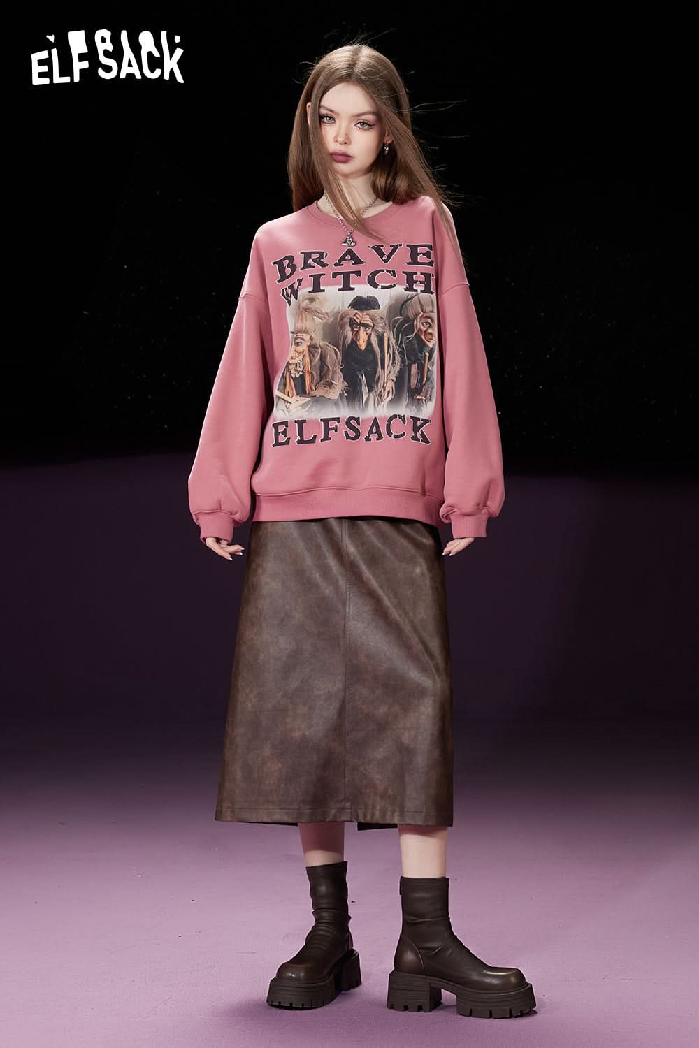 ELFSACK Fleece Pullover Women Printing Long Sleeve Sweatshirt Daily Tops