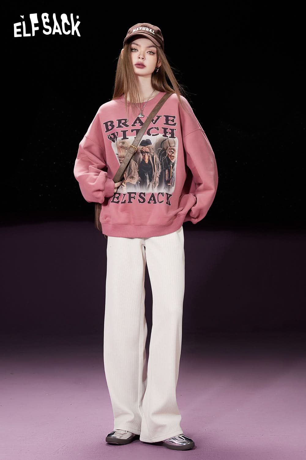 ELFSACK Fleece Pullover Women Printing Long Sleeve Sweatshirt Daily Tops