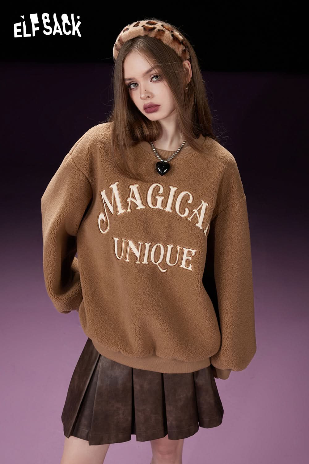 ELFSACK Fleece Pullover Women Woolly Long Sleeve Sweatshirt Daily Tops