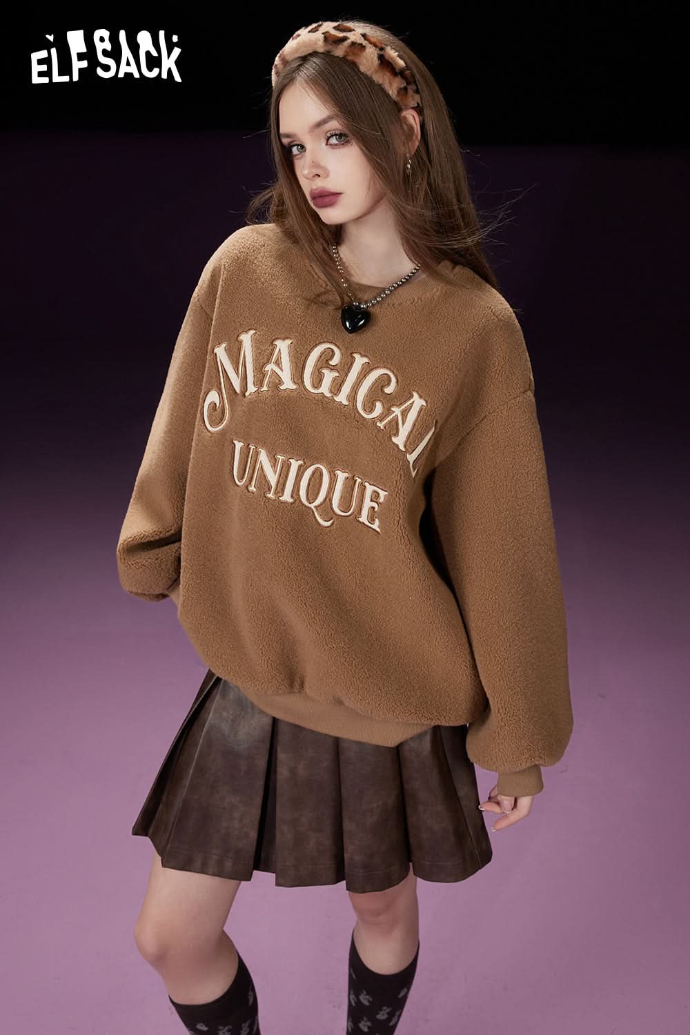 ELFSACK Fleece Pullover Women Woolly Long Sleeve Sweatshirt Daily Tops