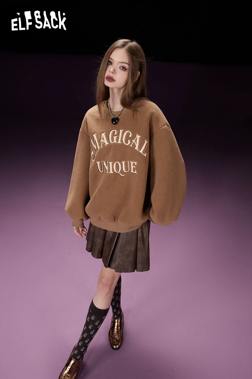 ELFSACK Fleece Pullover Women Woolly Long Sleeve Sweatshirt Daily Tops