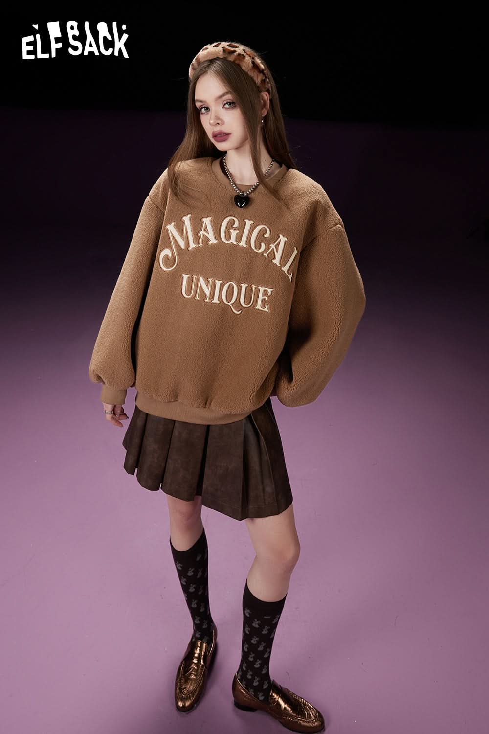 ELFSACK Fleece Pullover Women Woolly Long Sleeve Sweatshirt Daily Tops