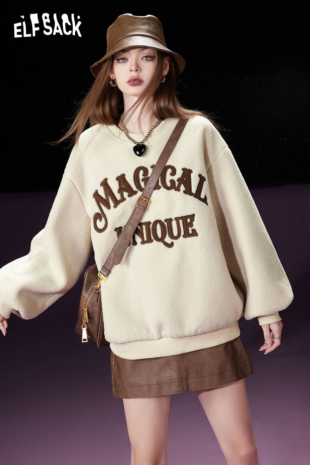 ELFSACK Fleece Pullover Women Woolly Long Sleeve Sweatshirt Daily Tops