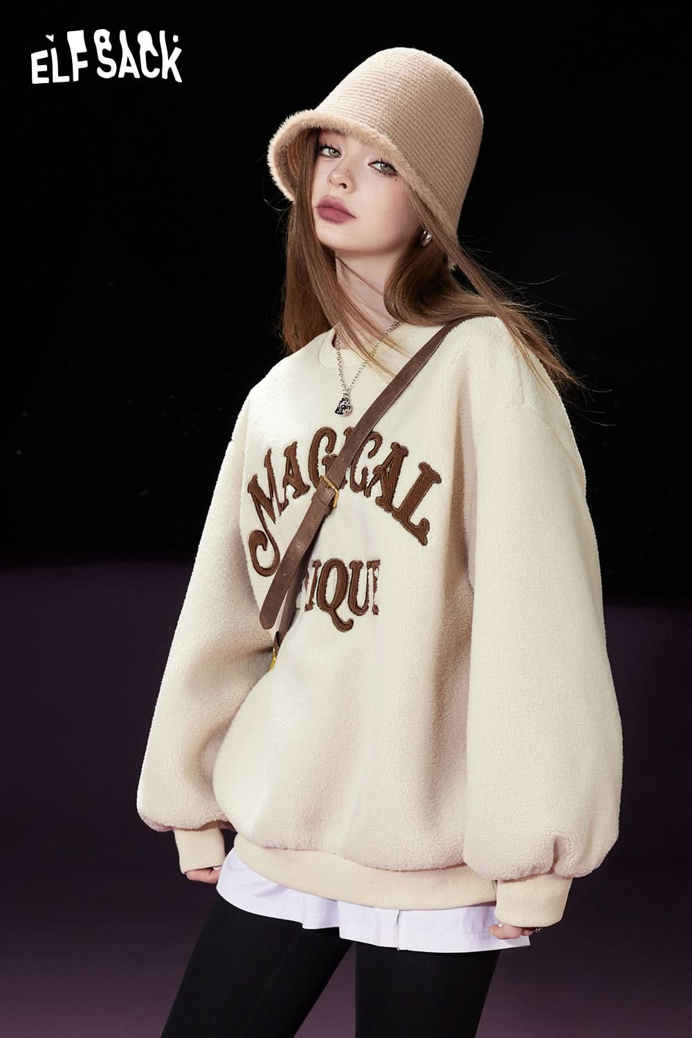 ELFSACK Fleece Pullover Women Woolly Long Sleeve Sweatshirt Daily Tops