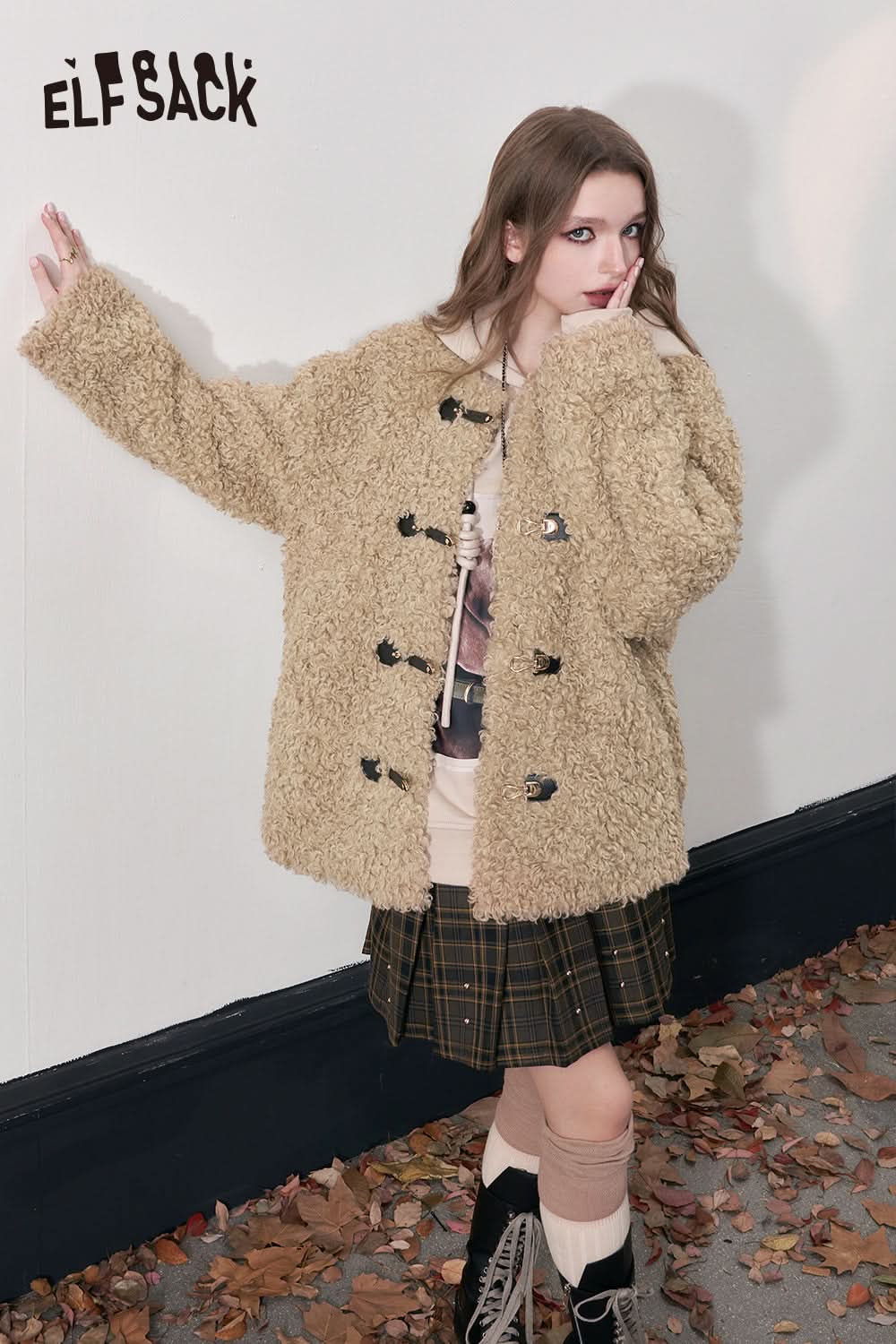 ELFSACK Korean Fashion Fleece Cotton Coats Women Designer Clothes