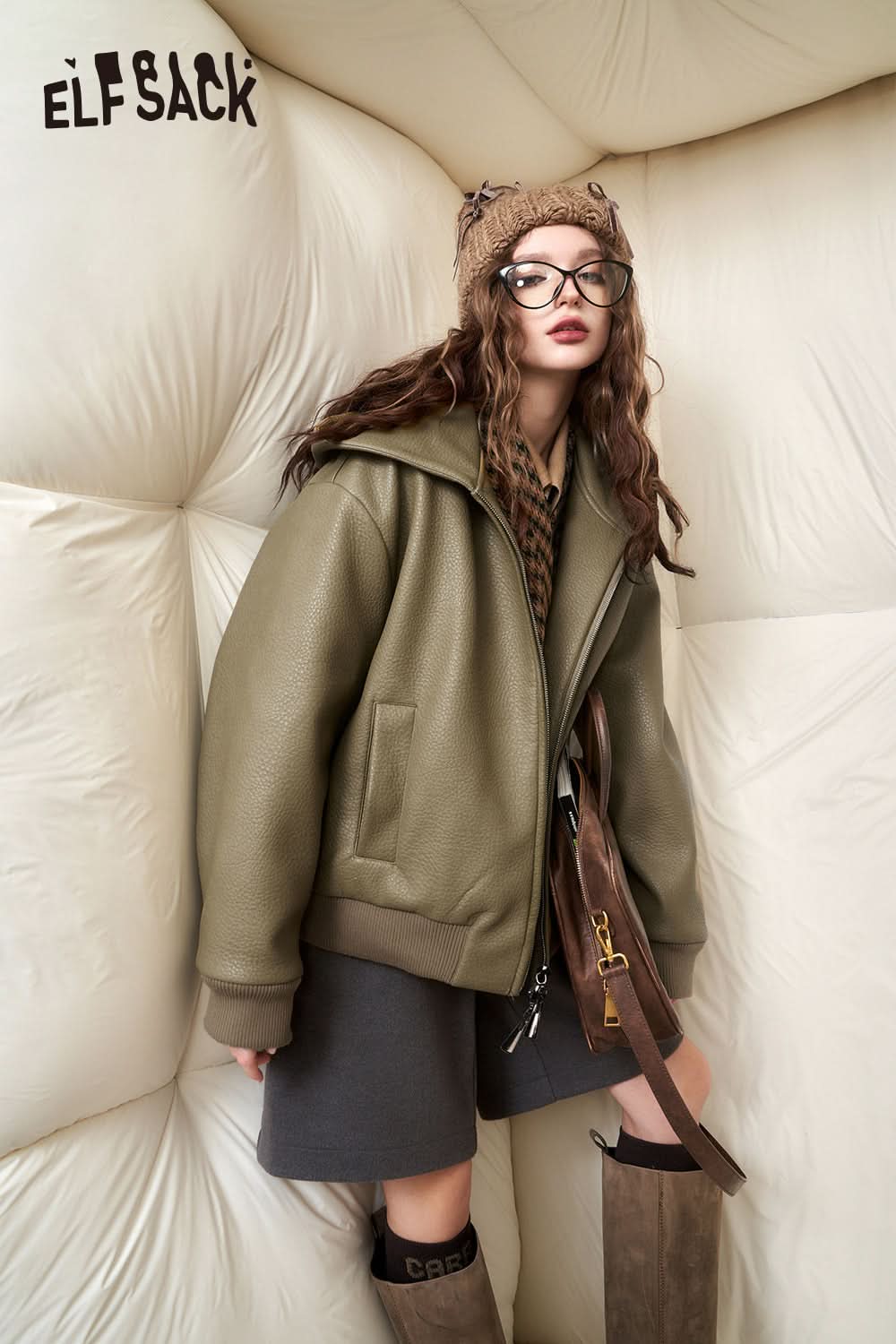 ELFSACK PU Fleece Hoodies Thick Jackets Women Designer Outwears