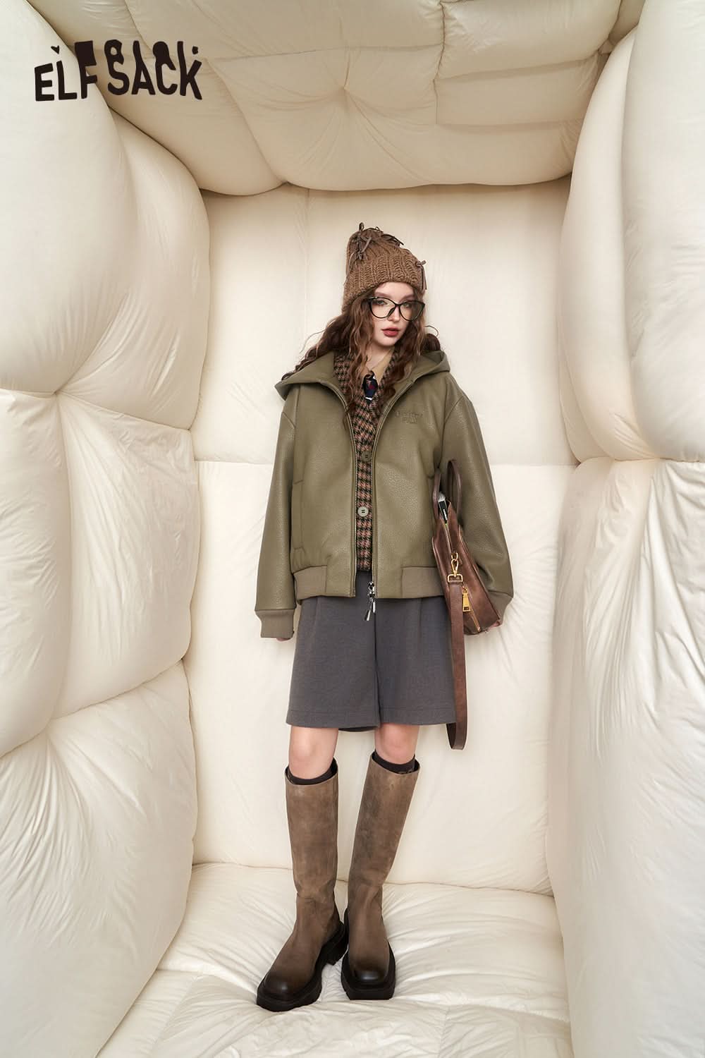 ELFSACK PU Fleece Hoodies Thick Jackets Women Designer Outwears