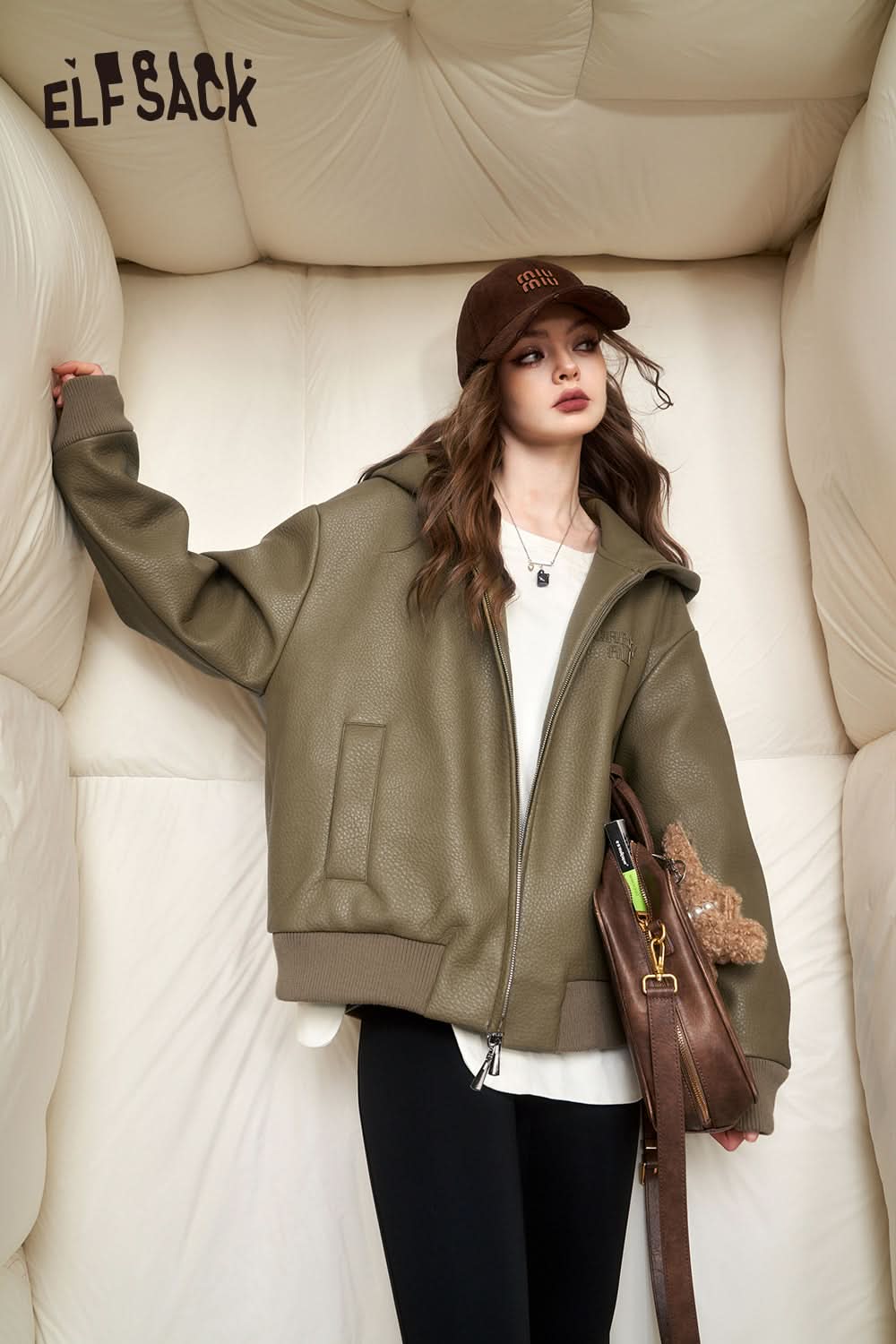 ELFSACK PU Fleece Hoodies Thick Jackets Women Designer Outwears