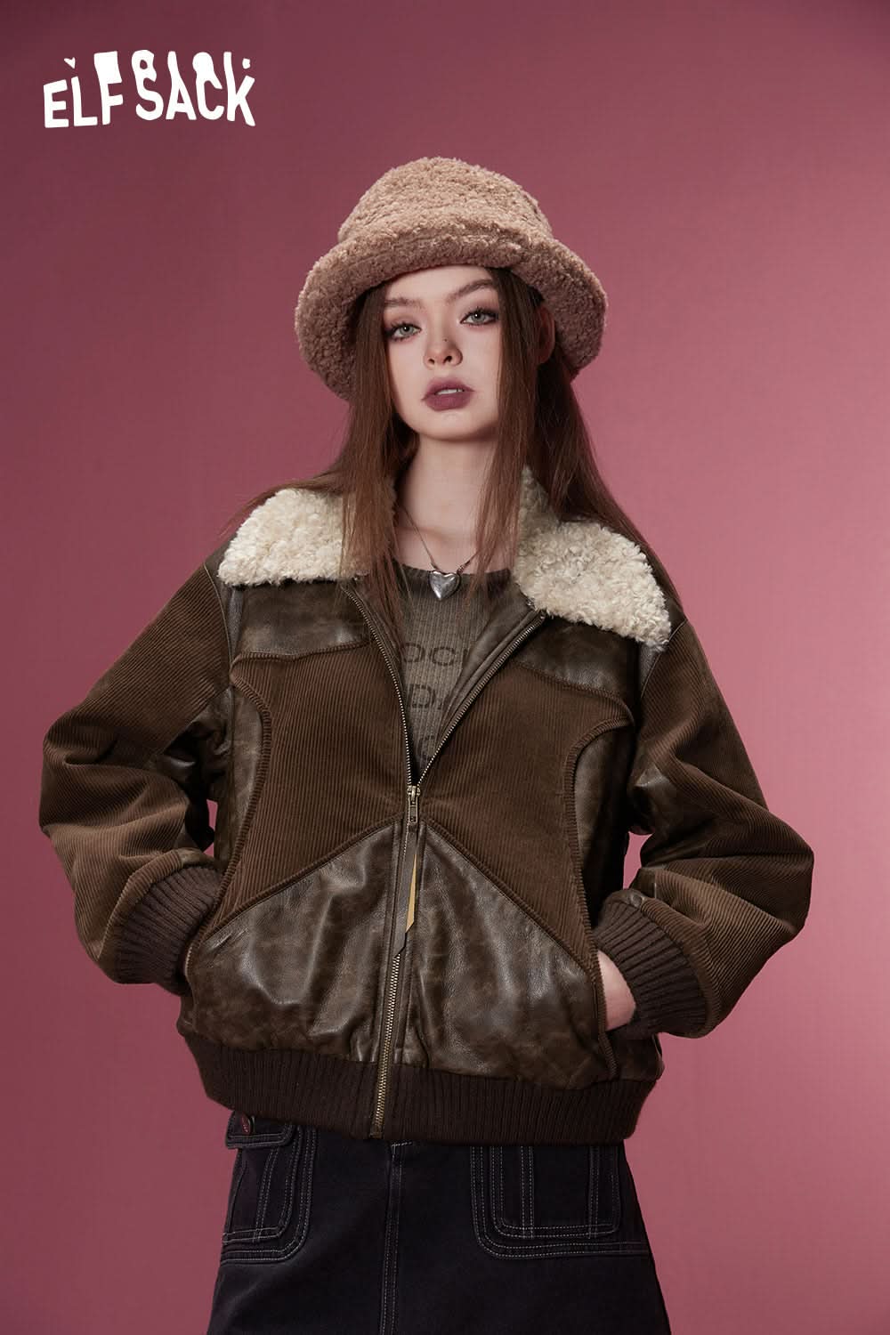 ELFSACK Korean Fashion PU Spliced Jackets Women Designer Jackets