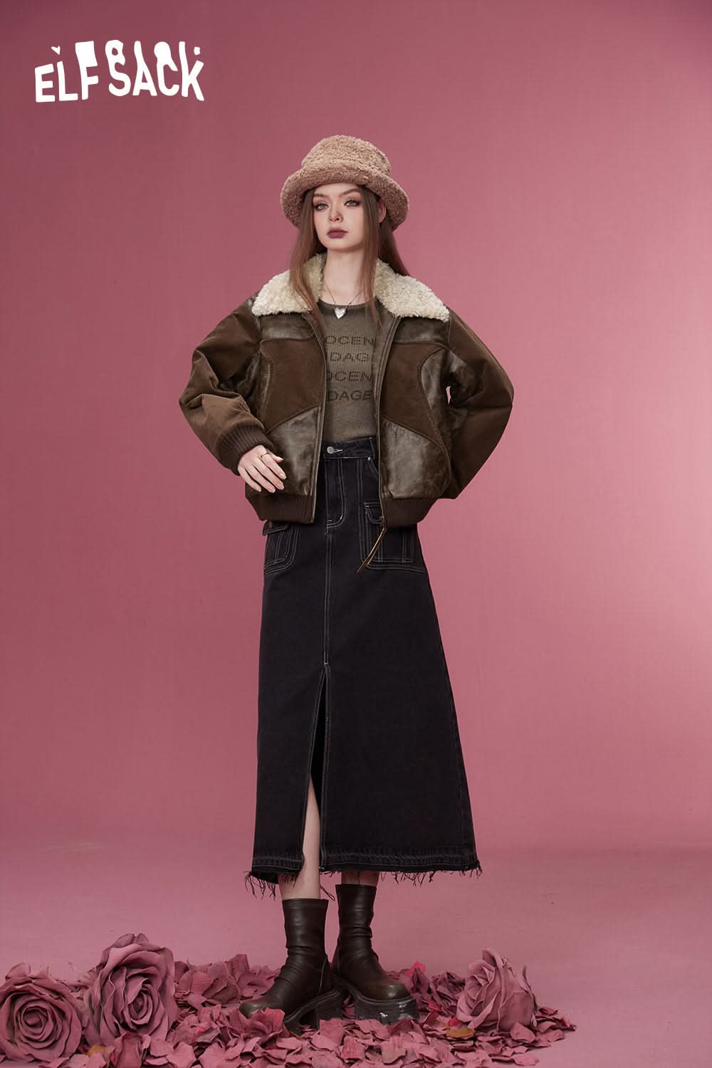 ELFSACK Korean Fashion PU Spliced Jackets Women Designer Jackets