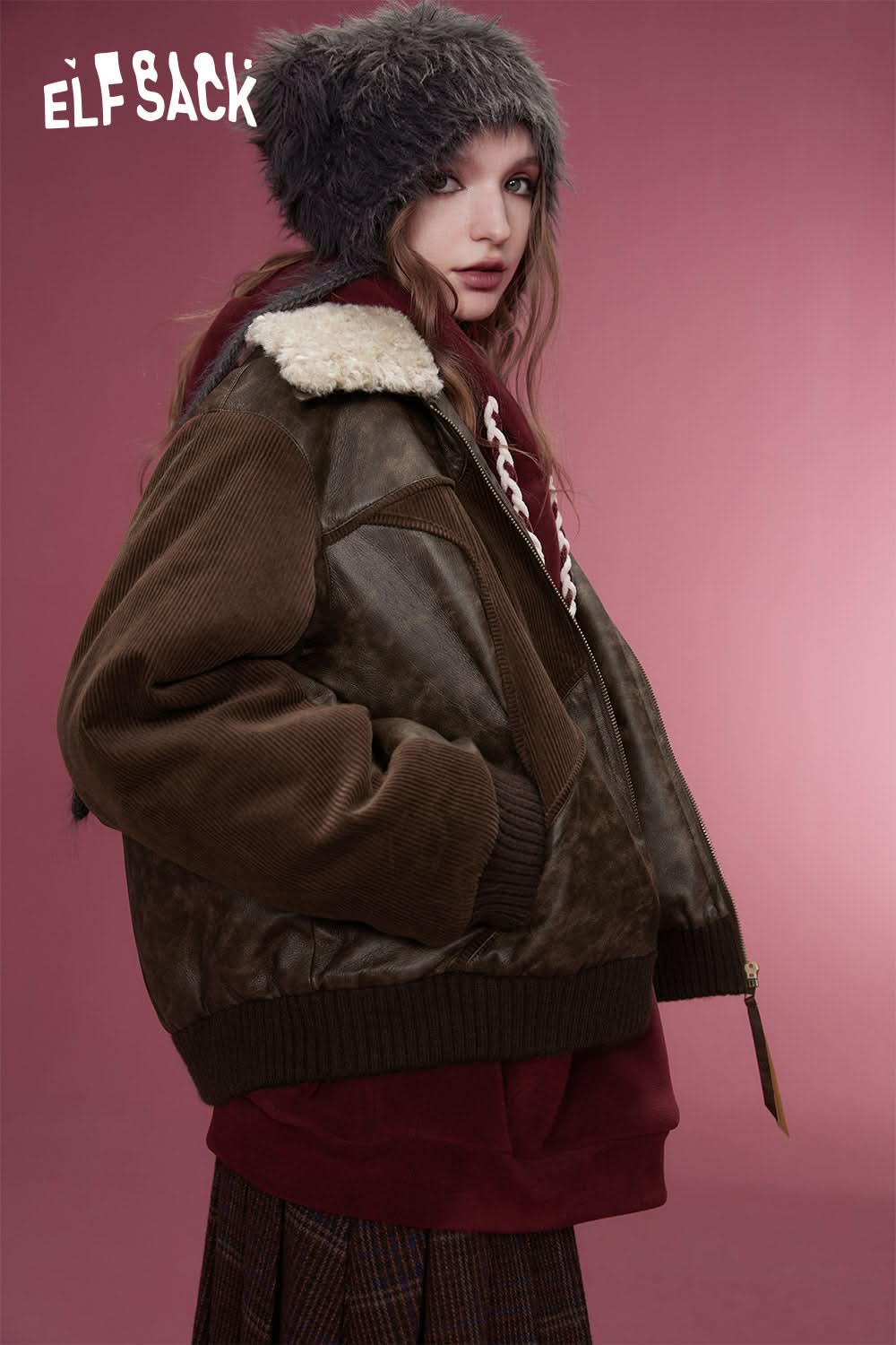 ELFSACK Korean Fashion PU Spliced Jackets Women Designer Jackets