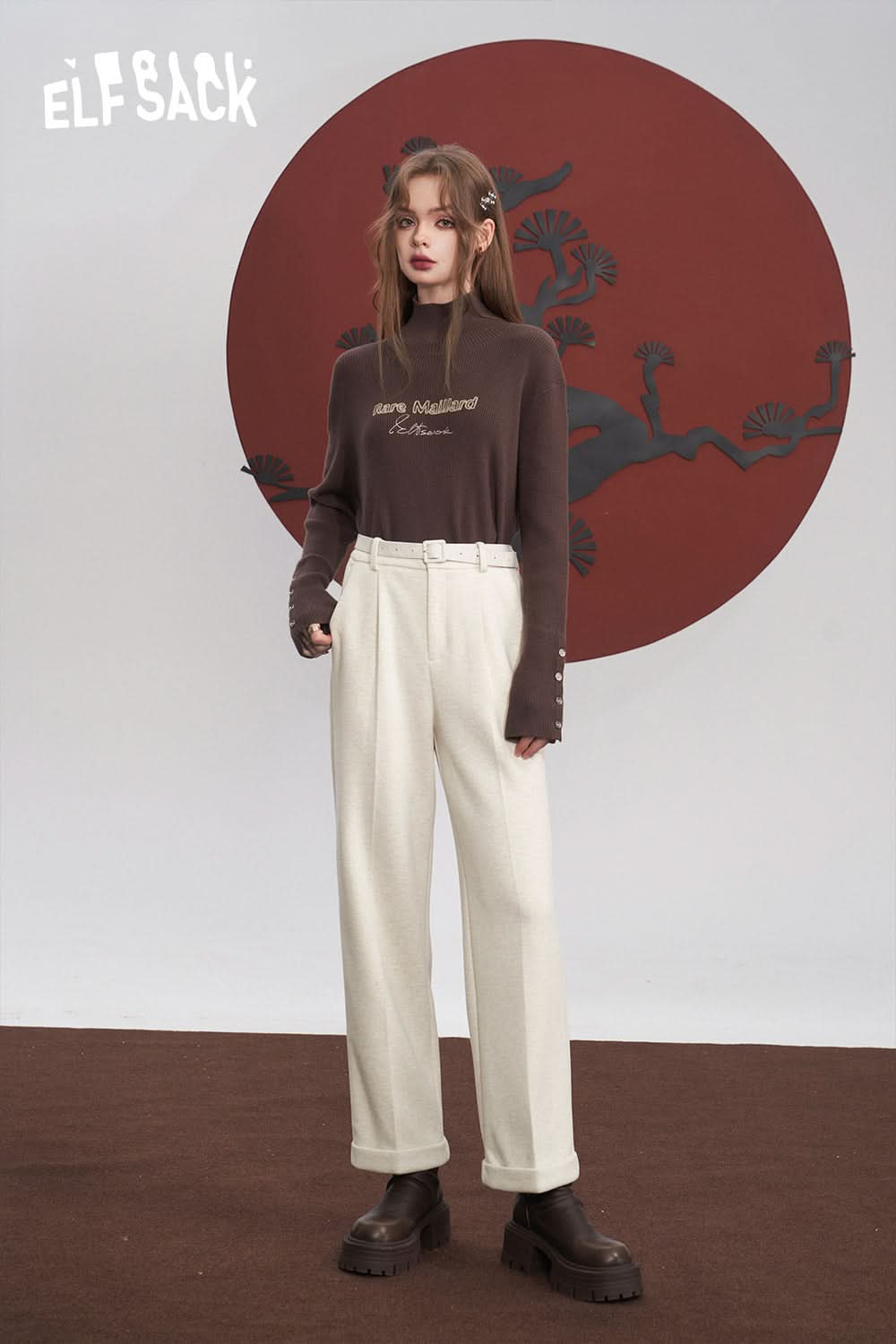 ELFSACK Slim Solid Color Turtleneck Undershirt Woman Knitwears Sweaters