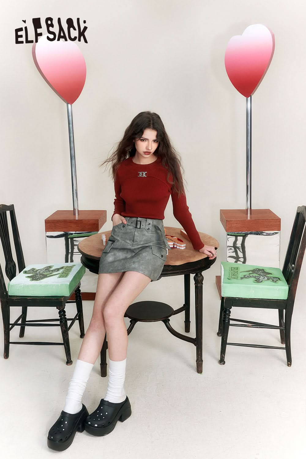 ELFSACK Chinese Style Slim Knitwear Women Solid Color Designer Tops