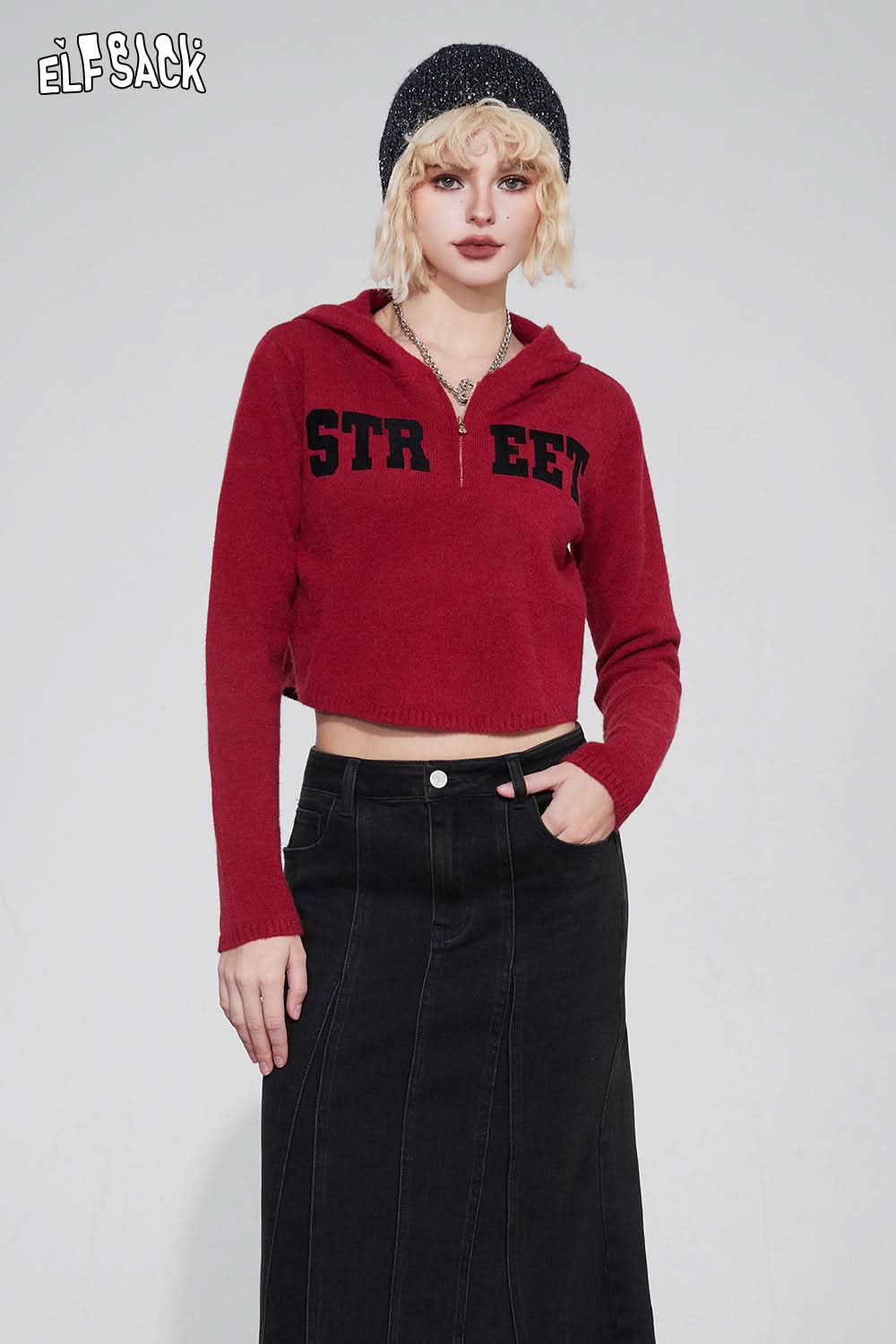 ELFSACK Christmas Hoodie Knitwears Women Slim Retro Tops