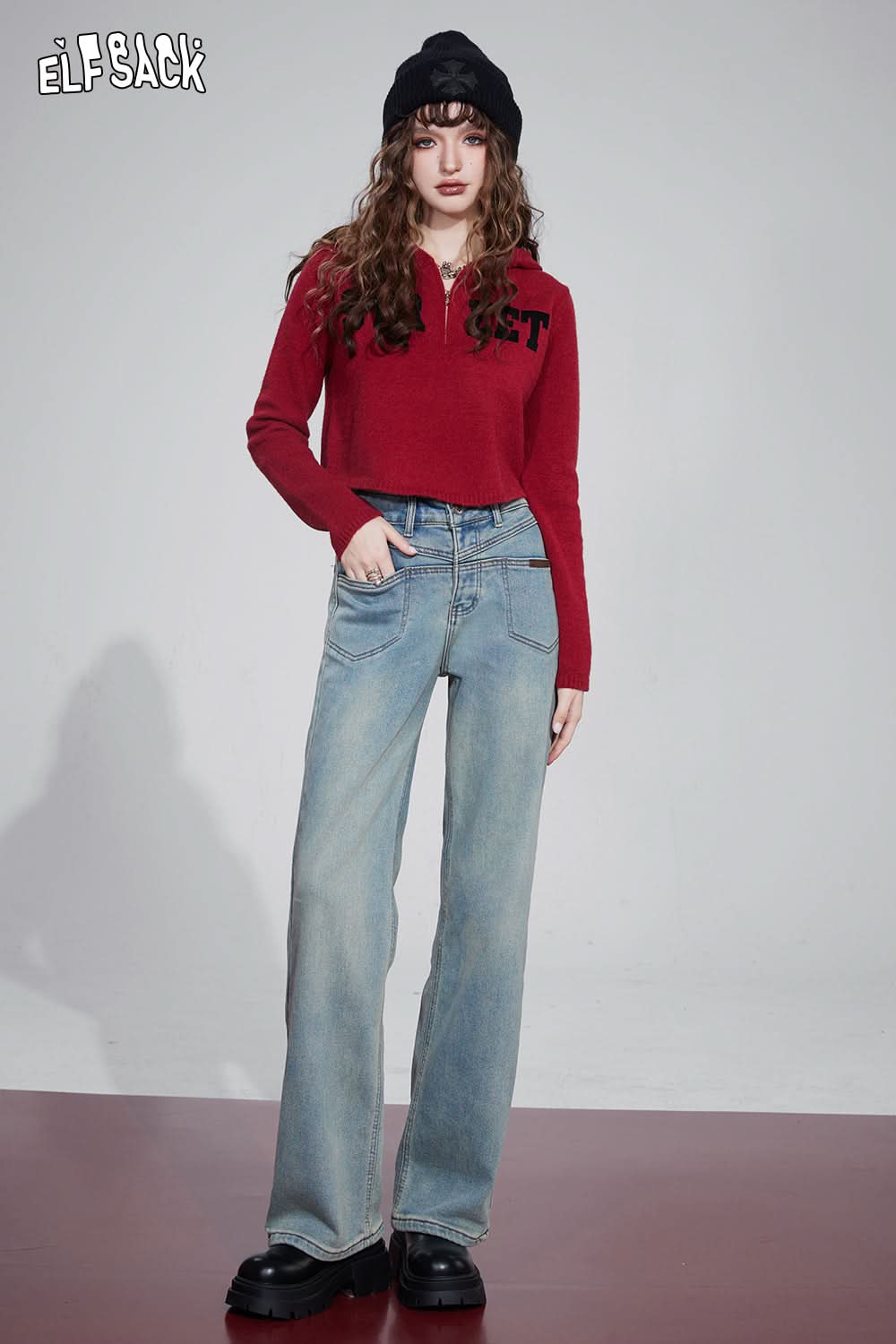 ELFSACK Christmas Hoodie Knitwears Women Slim Retro Tops