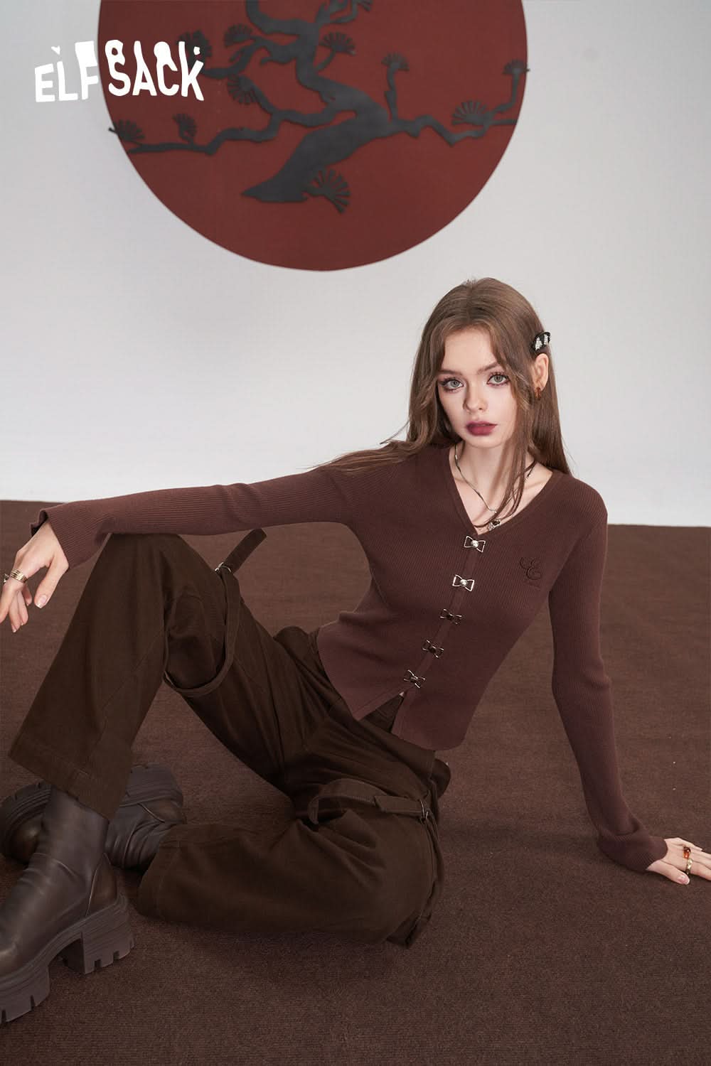 ELFSACK Cotton Cargo Pants Women High Waist American Style Casual Daily Trousers