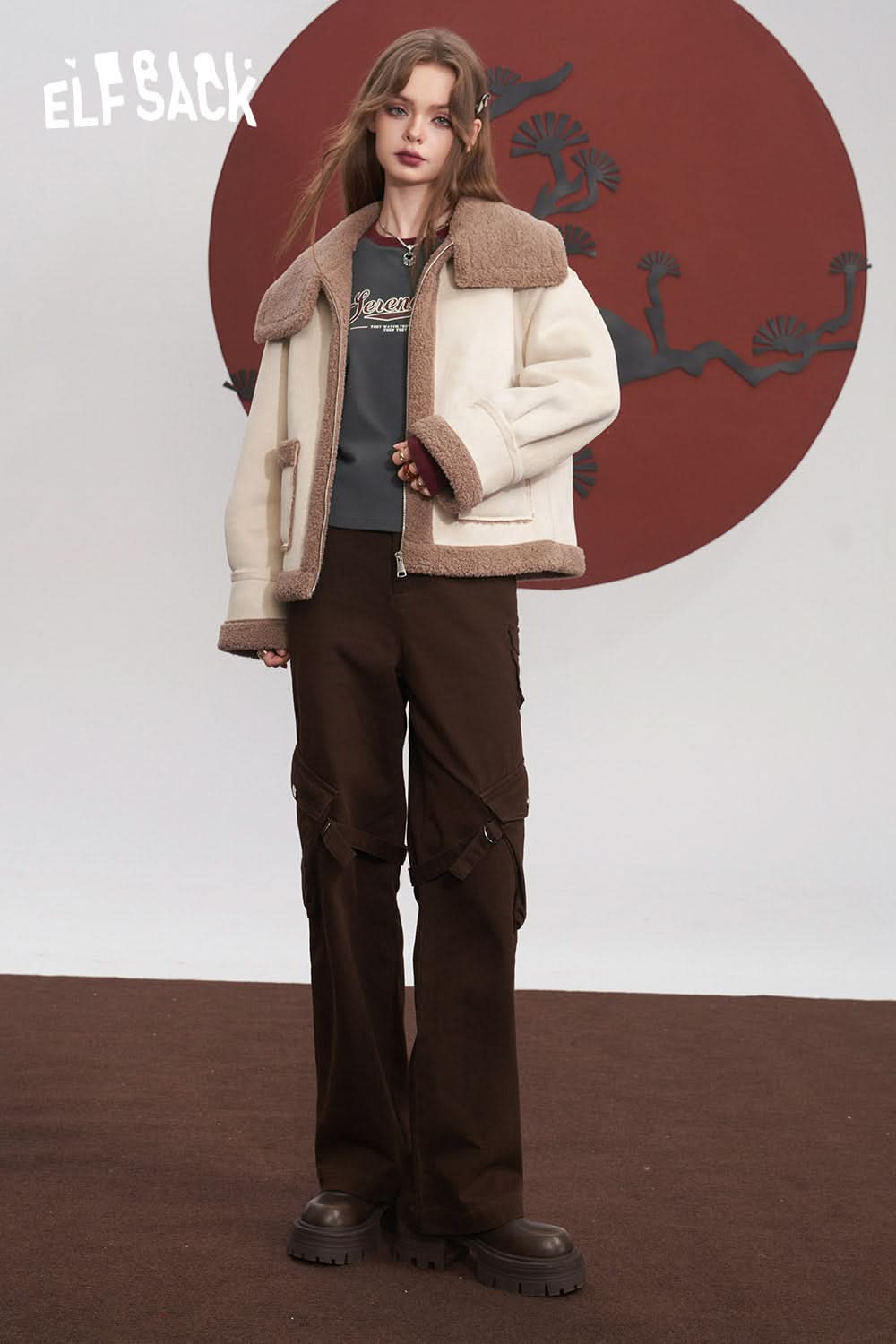 ELFSACK Cotton Cargo Pants Women High Waist American Style Casual Daily Trousers