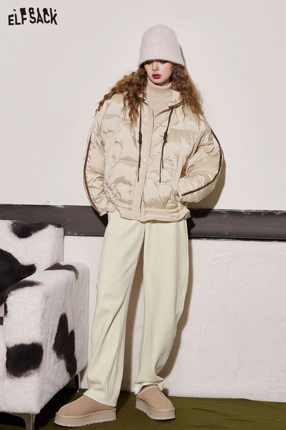 ELFSACK Loose Fleece Sports Pants Women High Waist Casual Daily Trousers